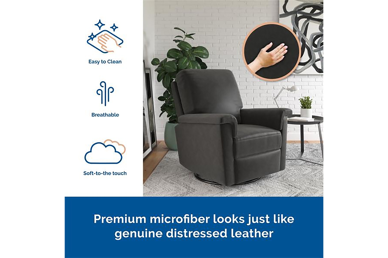 Nursery Diodi Black Swivel Recliner - Thumbnail - Image 7