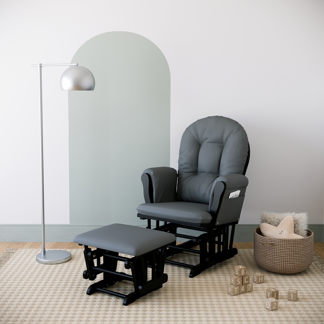 Nursery Vaibia Gray/Black Glider & Ottoman - Thumbnail - Image 2