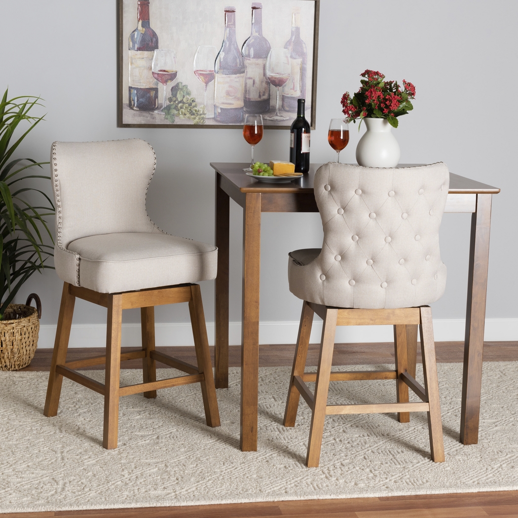 Nylic Beige Swivel Counter Stool, Set of 2 - Thumbnail - Image 2
