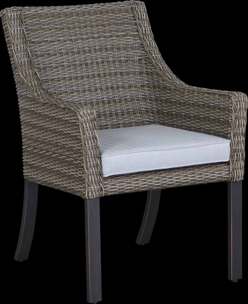 Oak Park Brown-Gray Outdoor Arm Chair with Blue Cushion - Thumbnail - Image 1