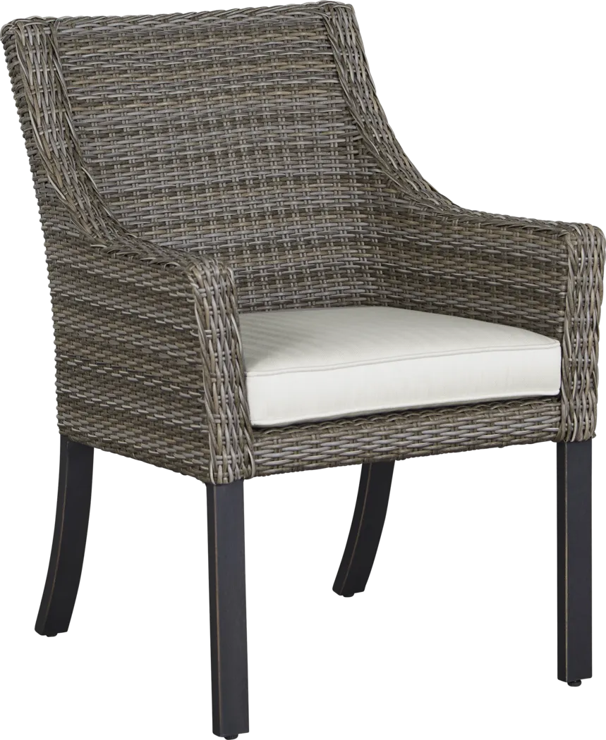 Oak Park Brown-Gray Outdoor Arm Chair with Off-White Cushion - Thumbnail - Image 1