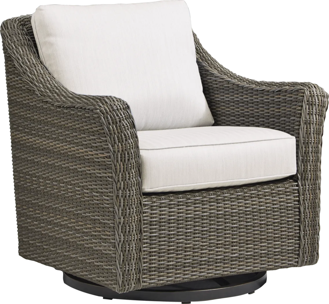 Oak Park Brown-Gray Outdoor Swivel Glider Chair with Off-White Cushions - Thumbnail - Image 1