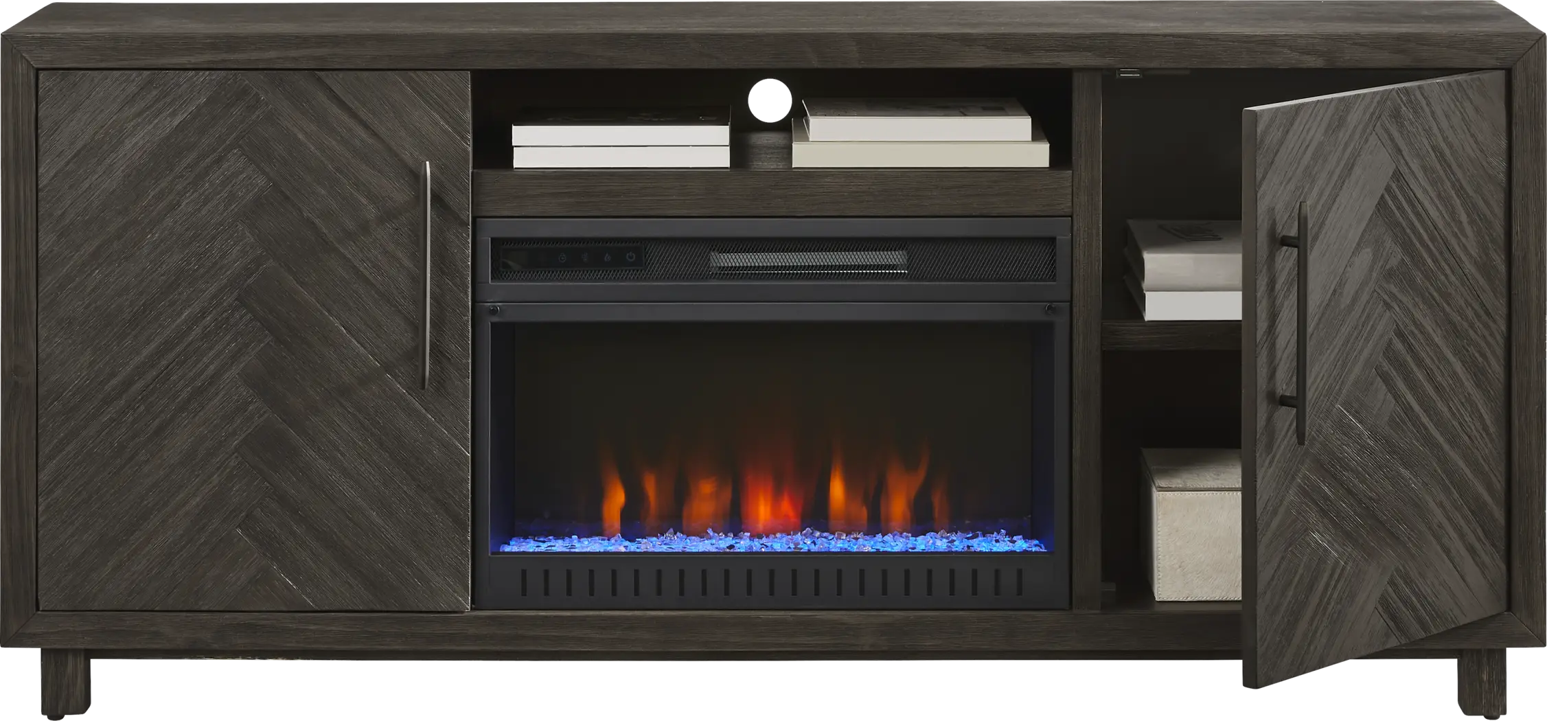 Oakleigh Charcoal 68 in. Console with Electric Fireplace - Thumbnail - Image 2