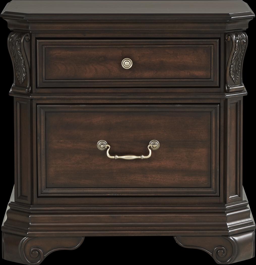 Oakmont Brown Cherry Nightstand with LED Light and USB Charging - Thumbnail - Image 1