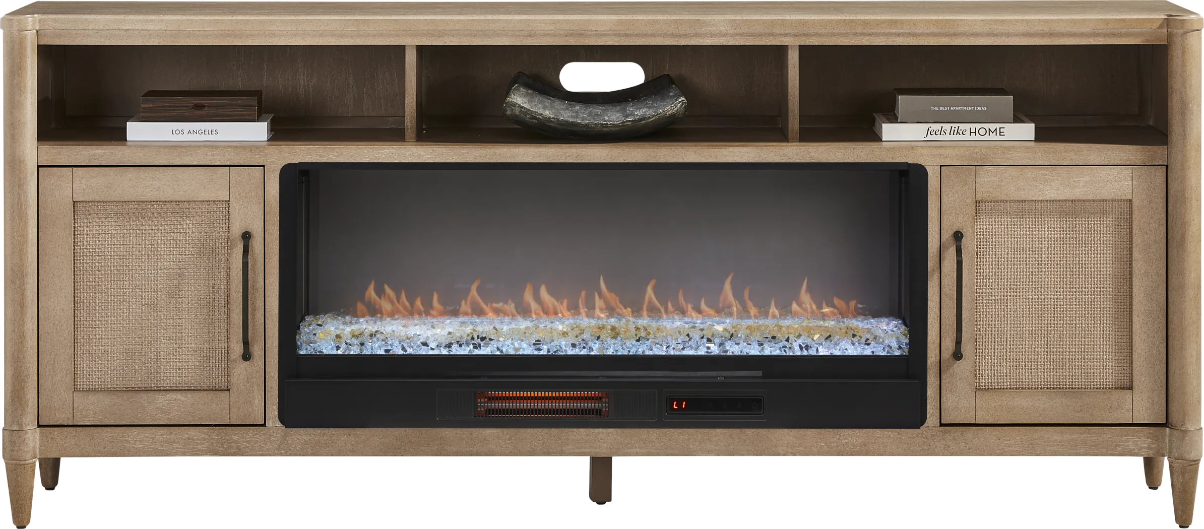 Oakwood Terrace Sand 80 in. Console with Electric Fireplace - Thumbnail - Image 1