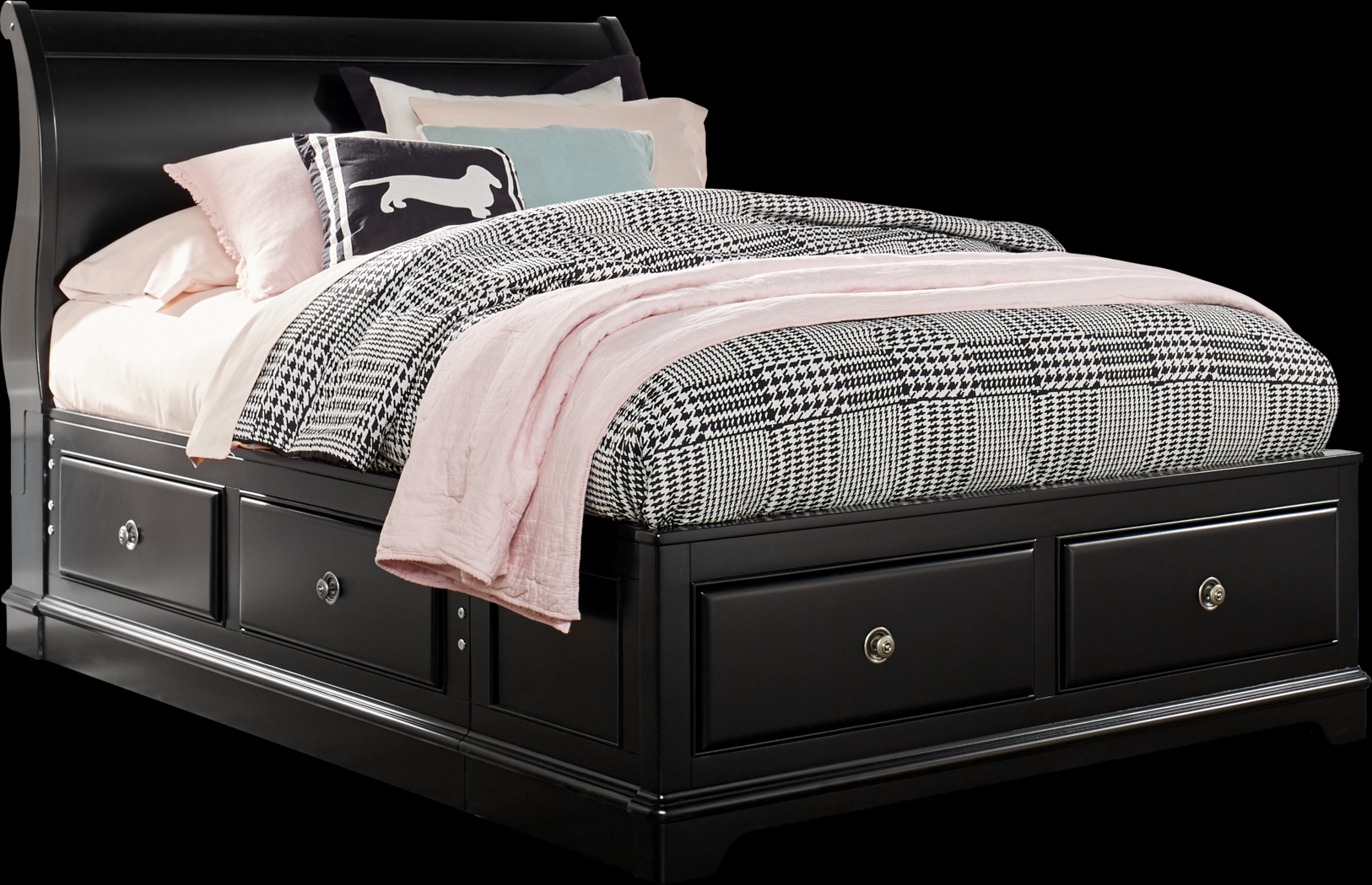 Kids Oberon Black 3 Pc Twin Sleigh Bed with 6 Drawer Storage - Thumbnail - Image 1