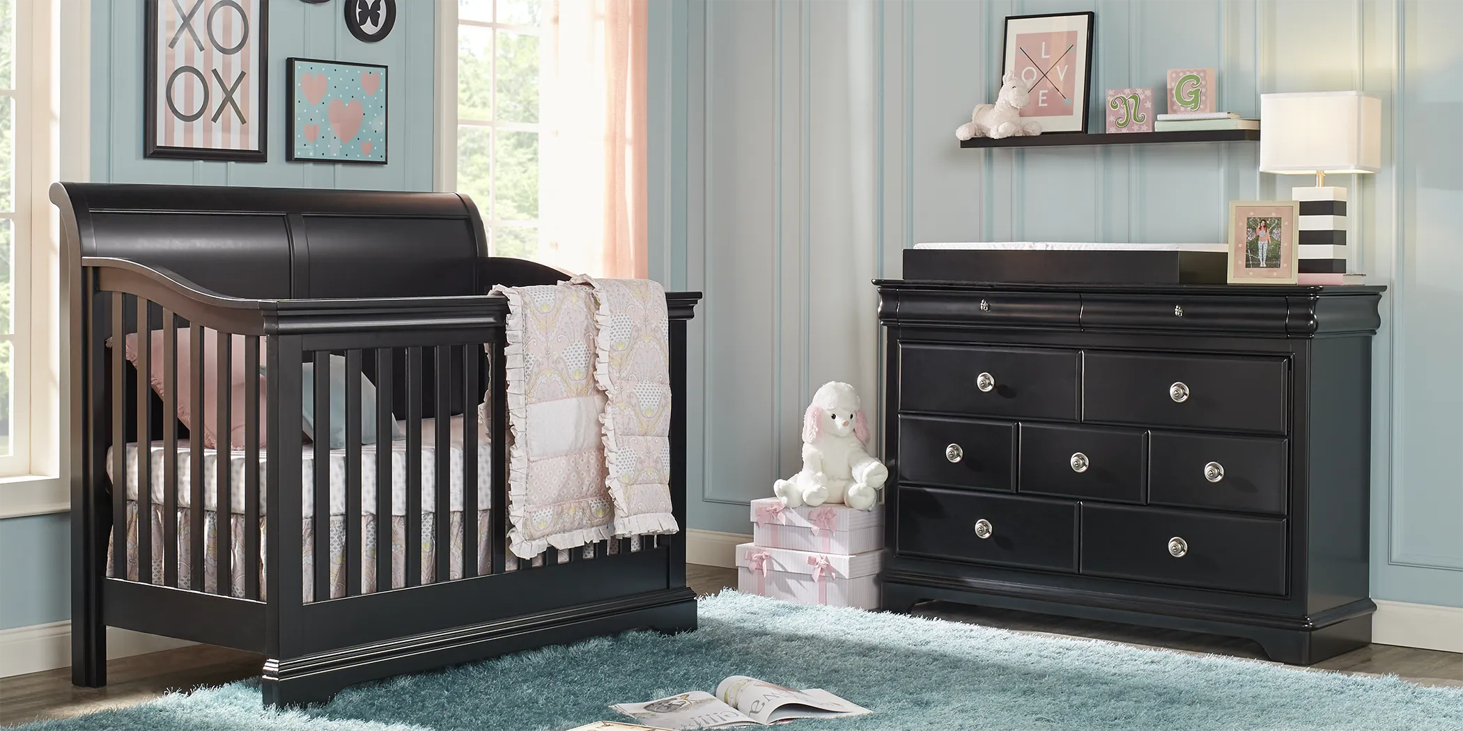Oberon Black 6 Pc Nursery with Toddler & Conversion Rails - Thumbnail - Image 1