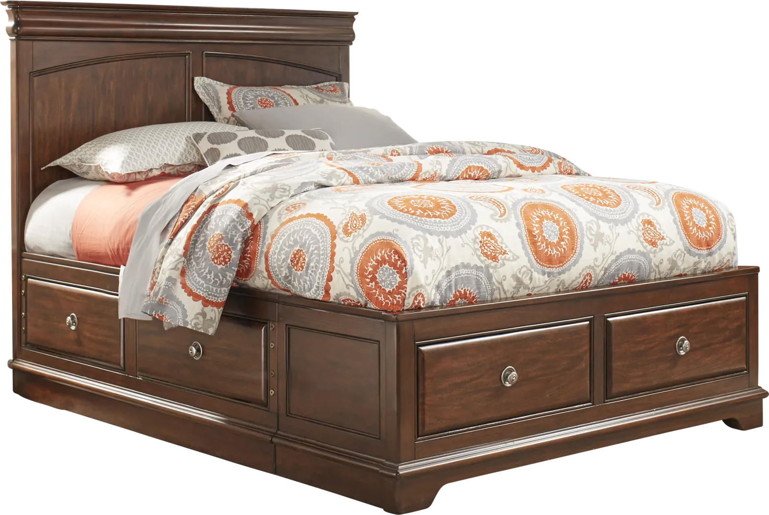 Kids Oberon Cherry 3 Pc Full Panel Bed with 4 Drawer Storage - Thumbnail - Image 1