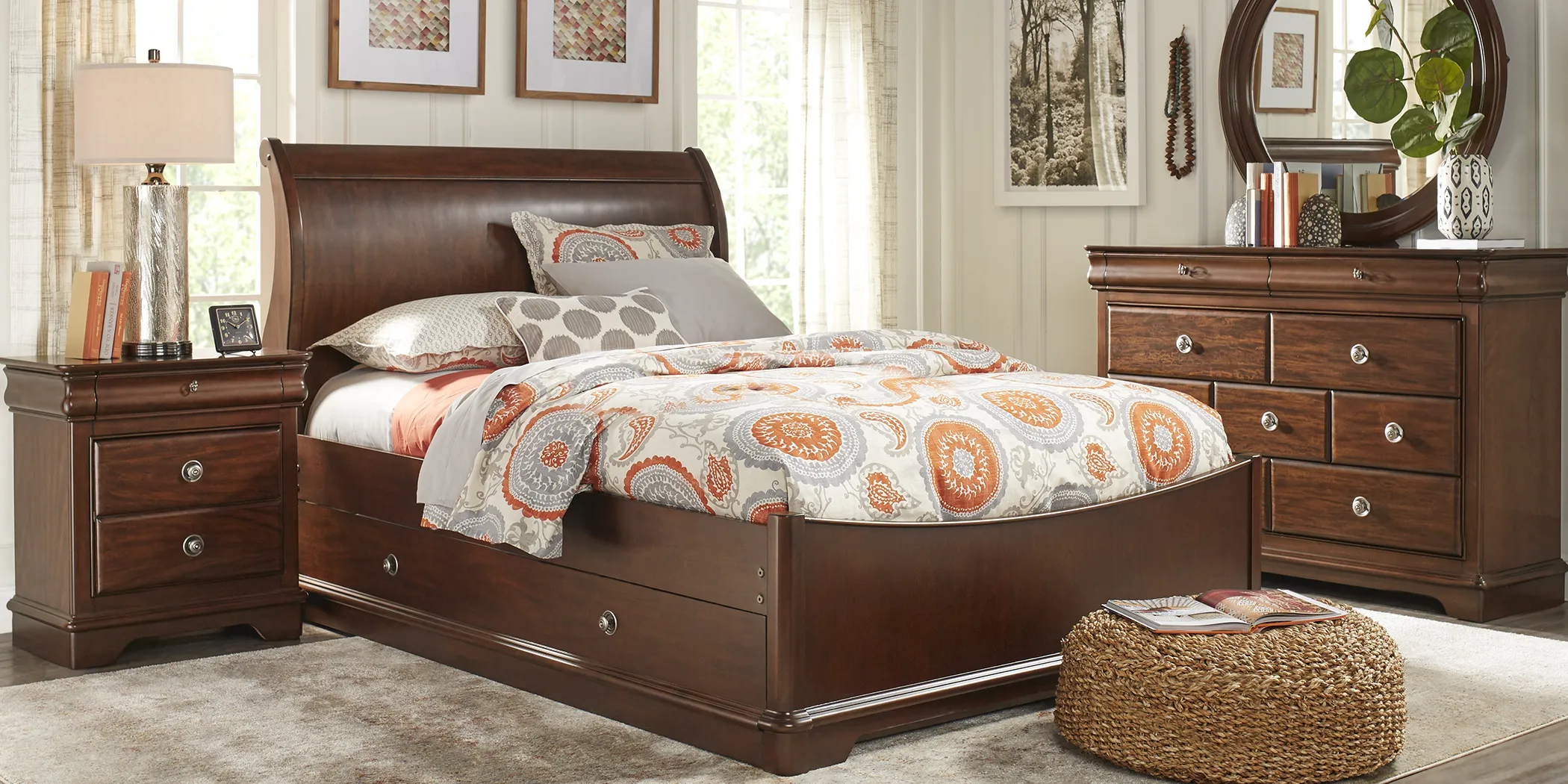 Kids Oberon Cherry 5 Pc Twin Sleigh Bedroom - Thumbnail - Image 1