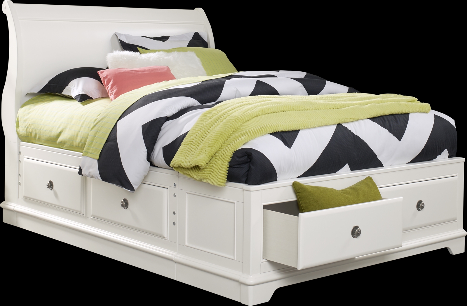 Kids Oberon White 3 Pc Twin Sleigh Bed with 4 Drawer Storage - Thumbnail - Image 2