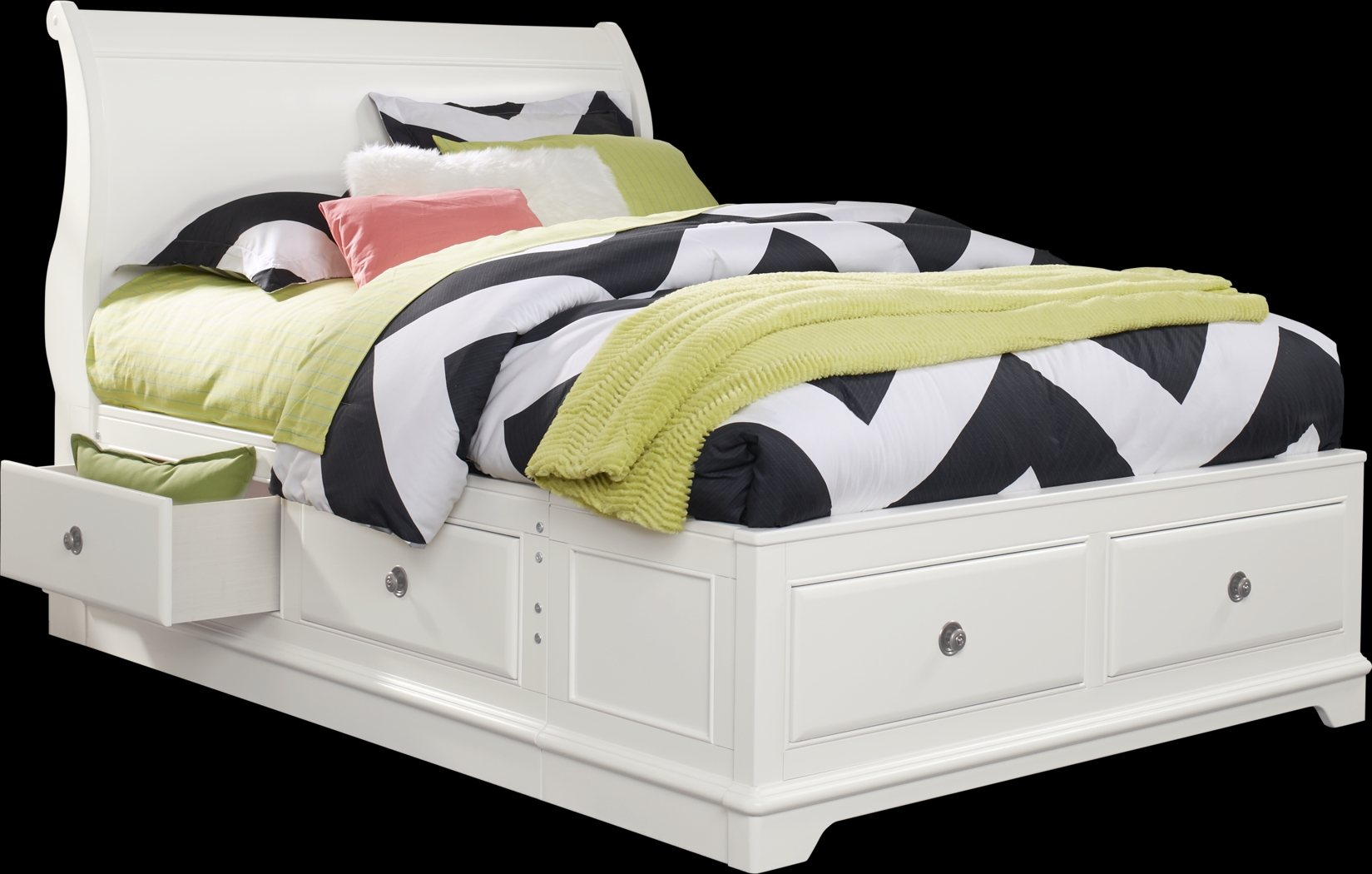 Kids Oberon White 3 Pc Twin Sleigh Bed with 4 Drawer Storage - Thumbnail - Image 3