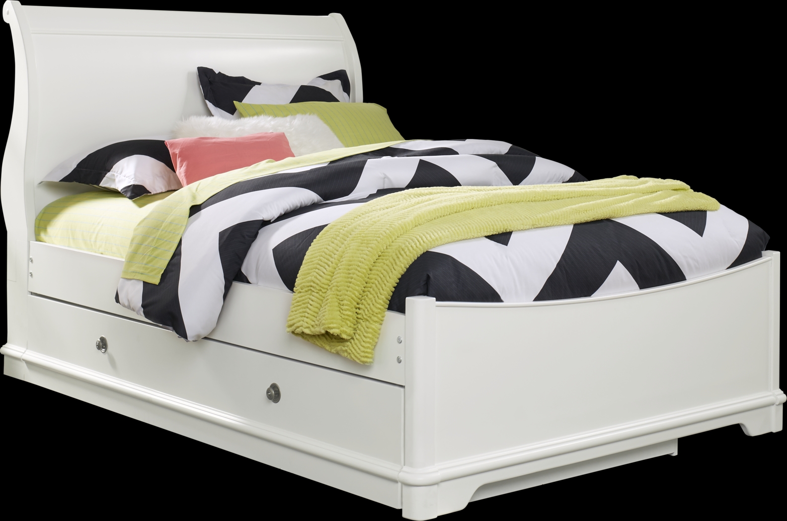Oberon White 4 Pc Twin Sleigh Bed with Trundle - Thumbnail - Image 1