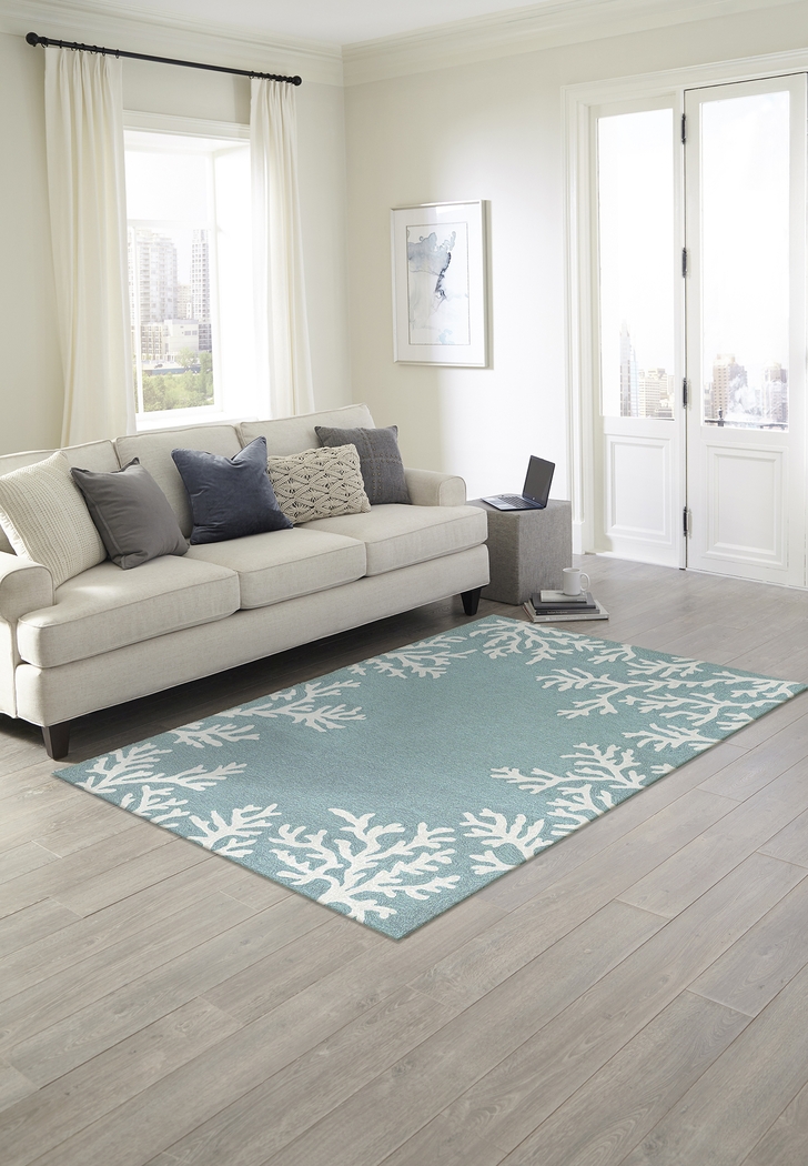 Ocean Flower Blue 7'6 x 9'6 Indoor/Outdoor Rug - Thumbnail - Image 4