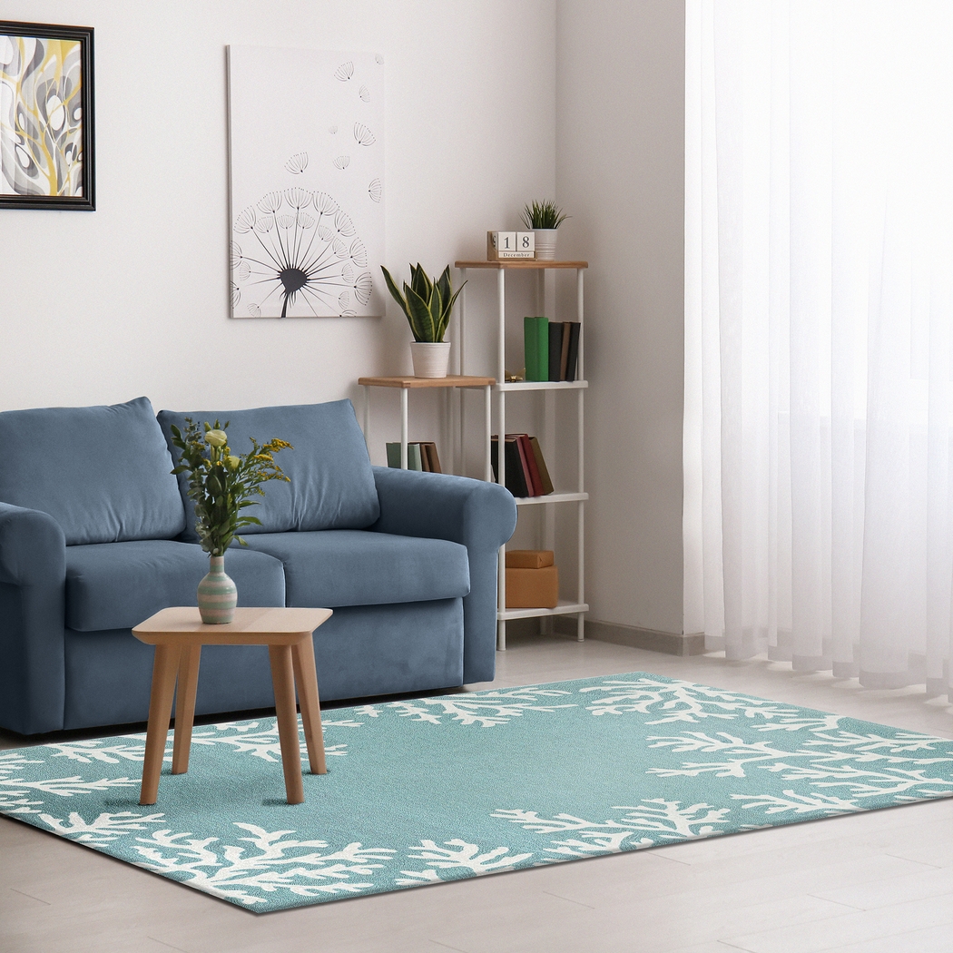 Ocean Flower Blue 7'6 x 9'6 Indoor/Outdoor Rug - Thumbnail - Image 5