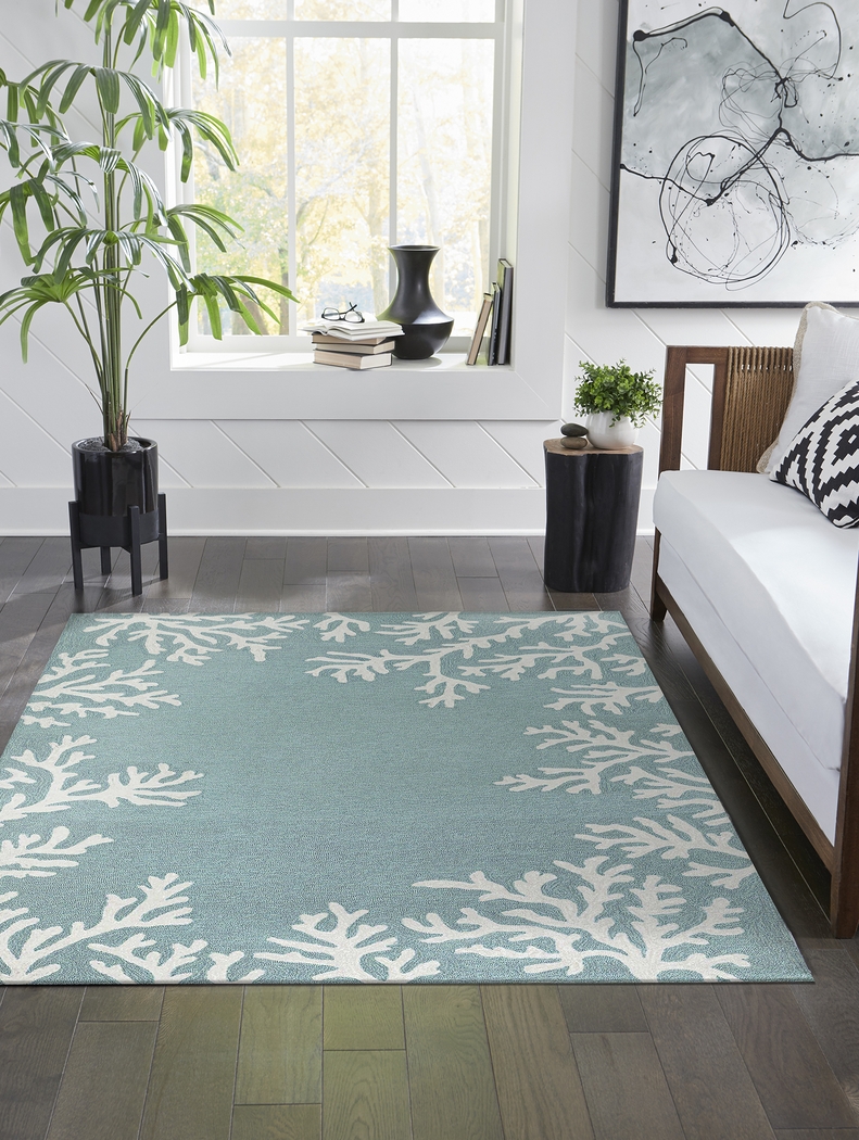 Ocean Flower Blue 7'6 x 9'6 Indoor/Outdoor Rug - Thumbnail - Image 6