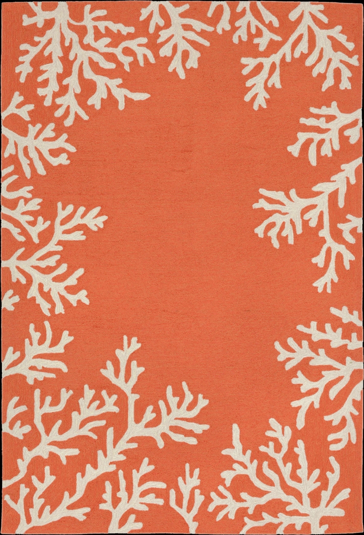 Ocean Flower Orange 5' x 7'6 Indoor/Outdoor Rug - Thumbnail - Image 1