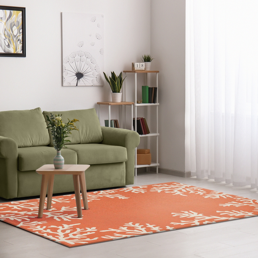 Ocean Flower Orange 7'6 x 9'6 Indoor/Outdoor Rug - Thumbnail - Image 2