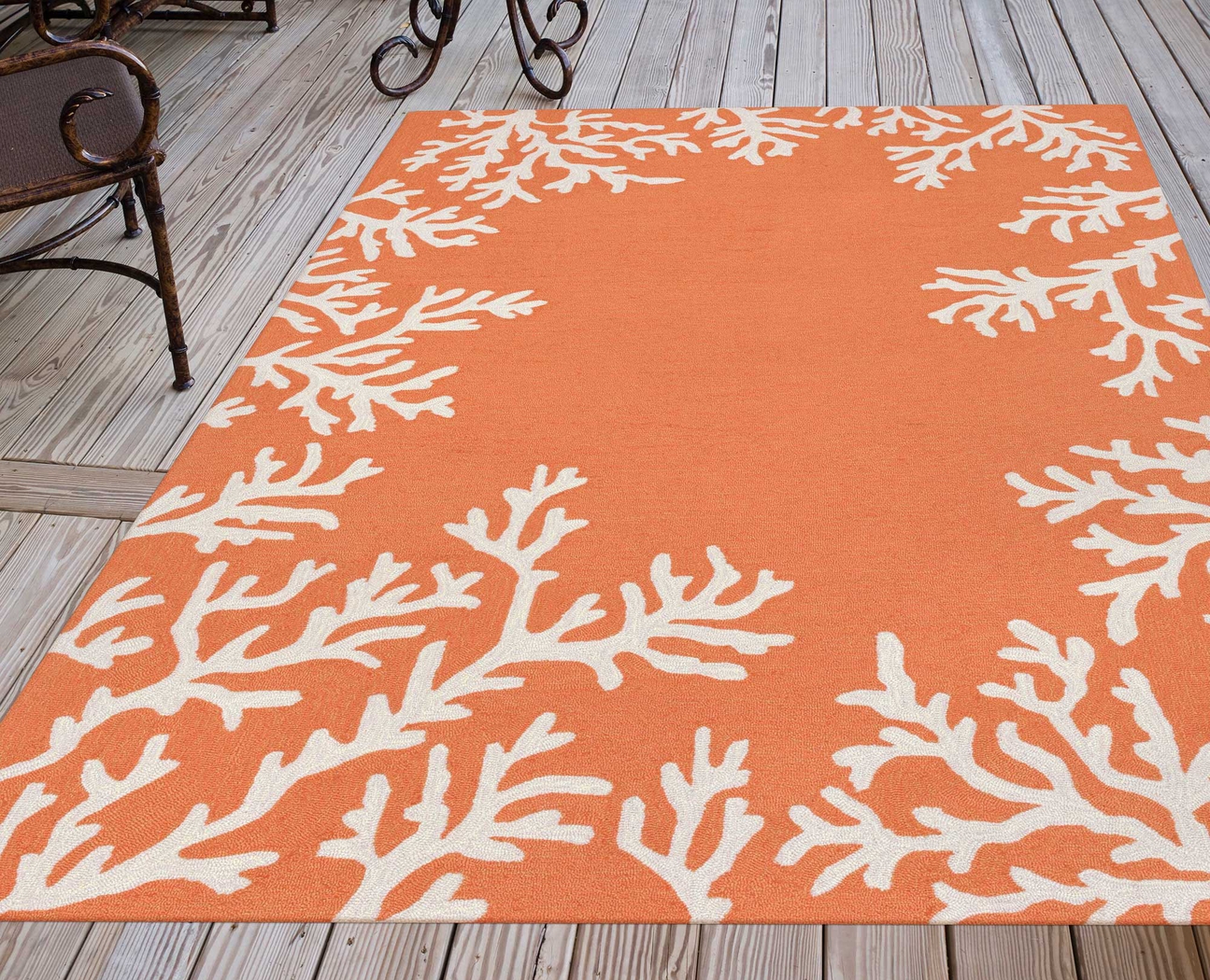 Ocean Flower Orange 7'6 x 9'6 Indoor/Outdoor Rug - Thumbnail - Image 3