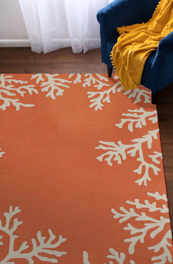 Ocean Flower Orange 7'6 x 9'6 Indoor/Outdoor Rug - Thumbnail - Image 4