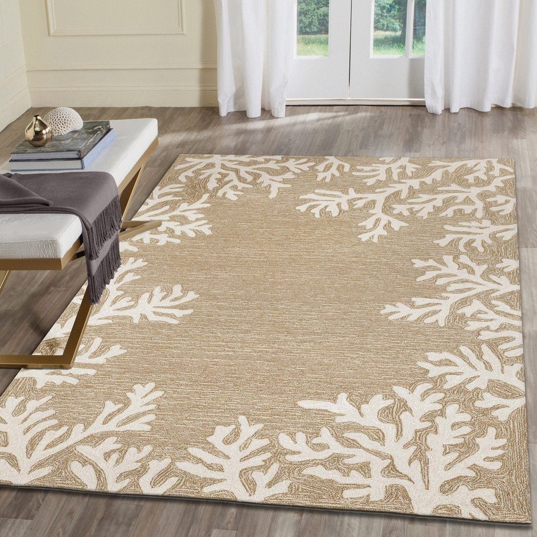 Ocean Flower Taupe 7'6 x 9'6 Indoor/Outdoor Rug - Thumbnail - Image 2