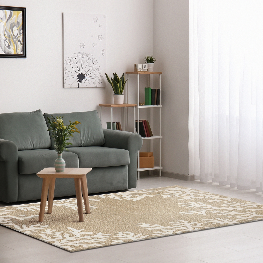 Ocean Flower Taupe 7'6 x 9'6 Indoor/Outdoor Rug - Thumbnail - Image 3