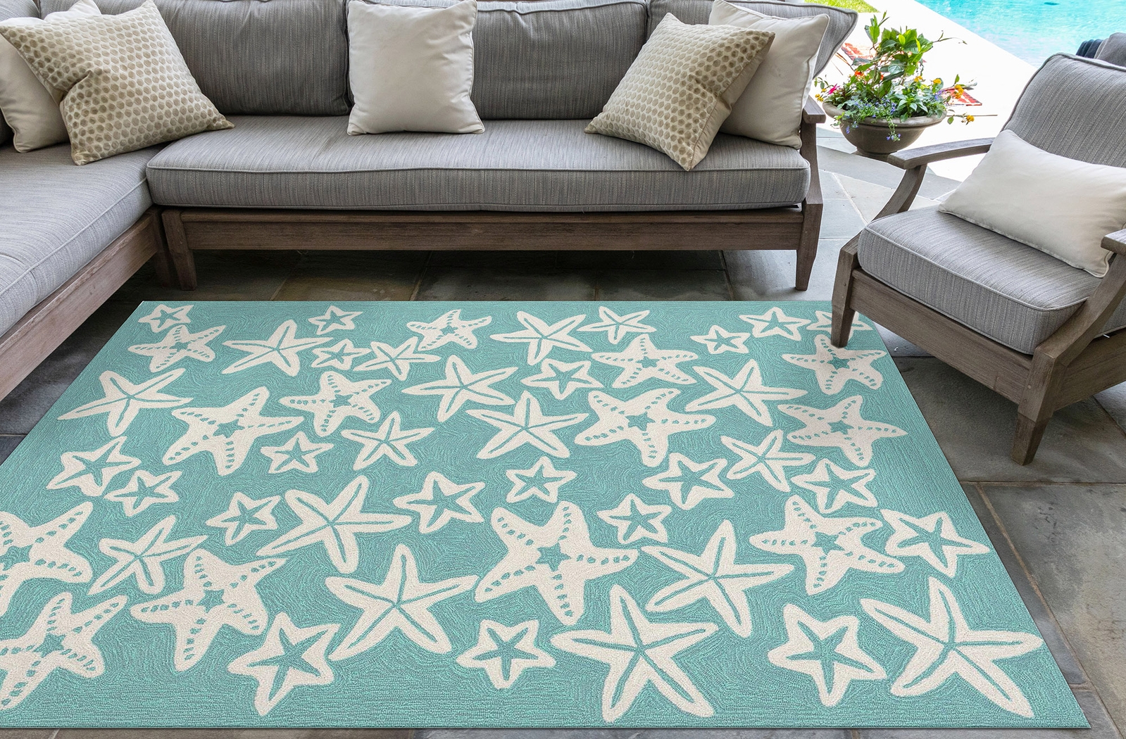 Ocean Gem Blue 7'6 x 9'6 Indoor/Outdoor Rug - Thumbnail - Image 4