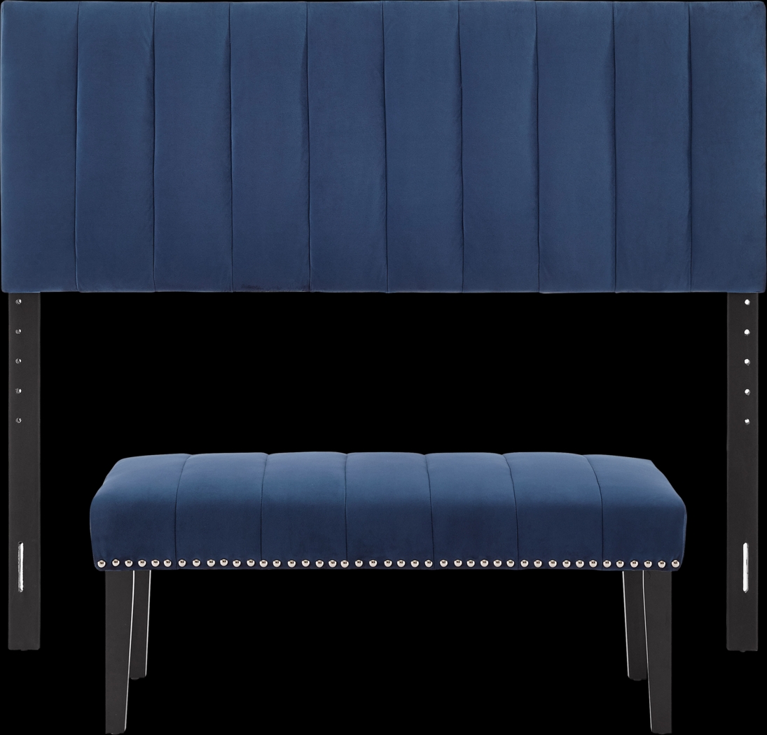 Oceanaire Navy Queen Upholstered Headboard and Bench - Thumbnail - Image 1
