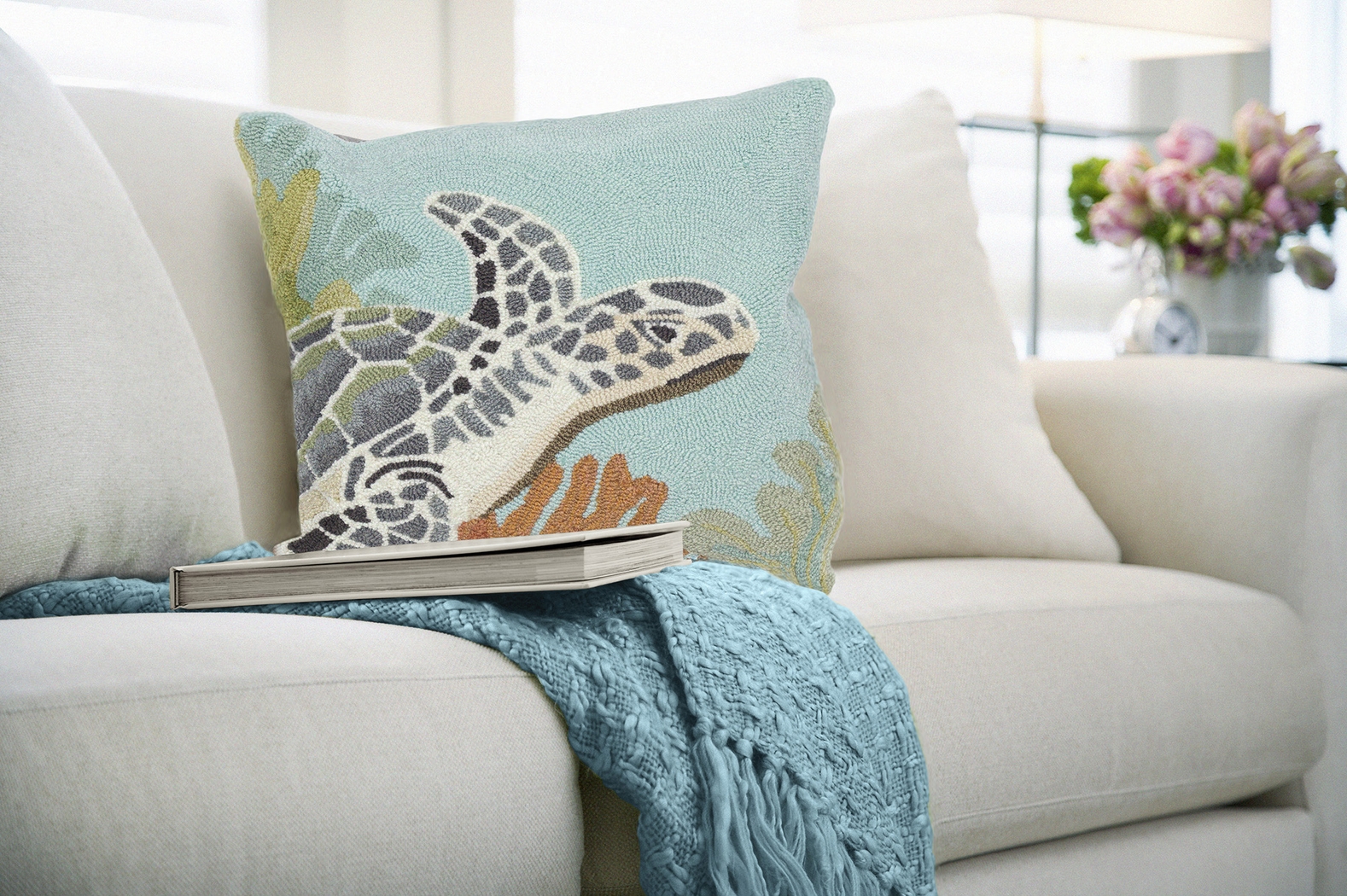 Oceanfront Blue Indoor/Outdoor Accent Pillow - Thumbnail - Image 2