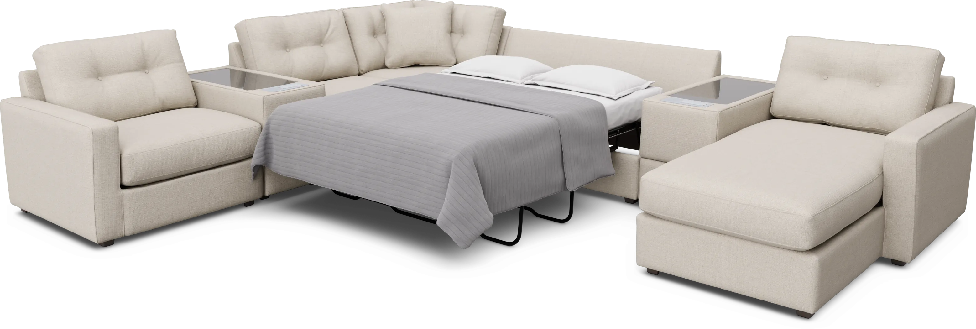 Off-white 7 Pc ModularOne Gel Foam Sleeper with Media Consoles - Thumbnail - Image 2