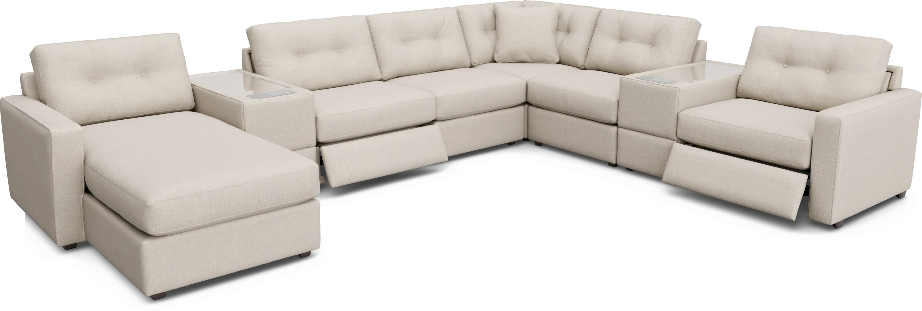 Off-White 8 Pc Power Reclining ModularOne with Media Consoles - Thumbnail - Image 1