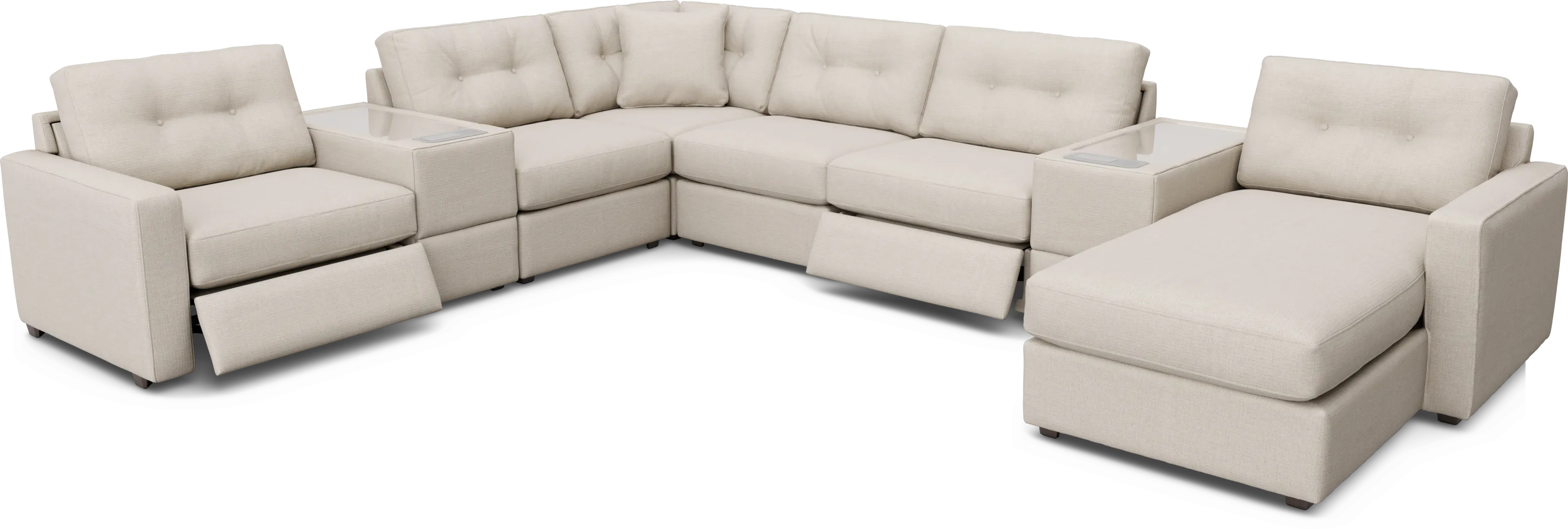 Off-White 8 Pc Power Reclining ModularOne with Media Consoles - Thumbnail - Image 1