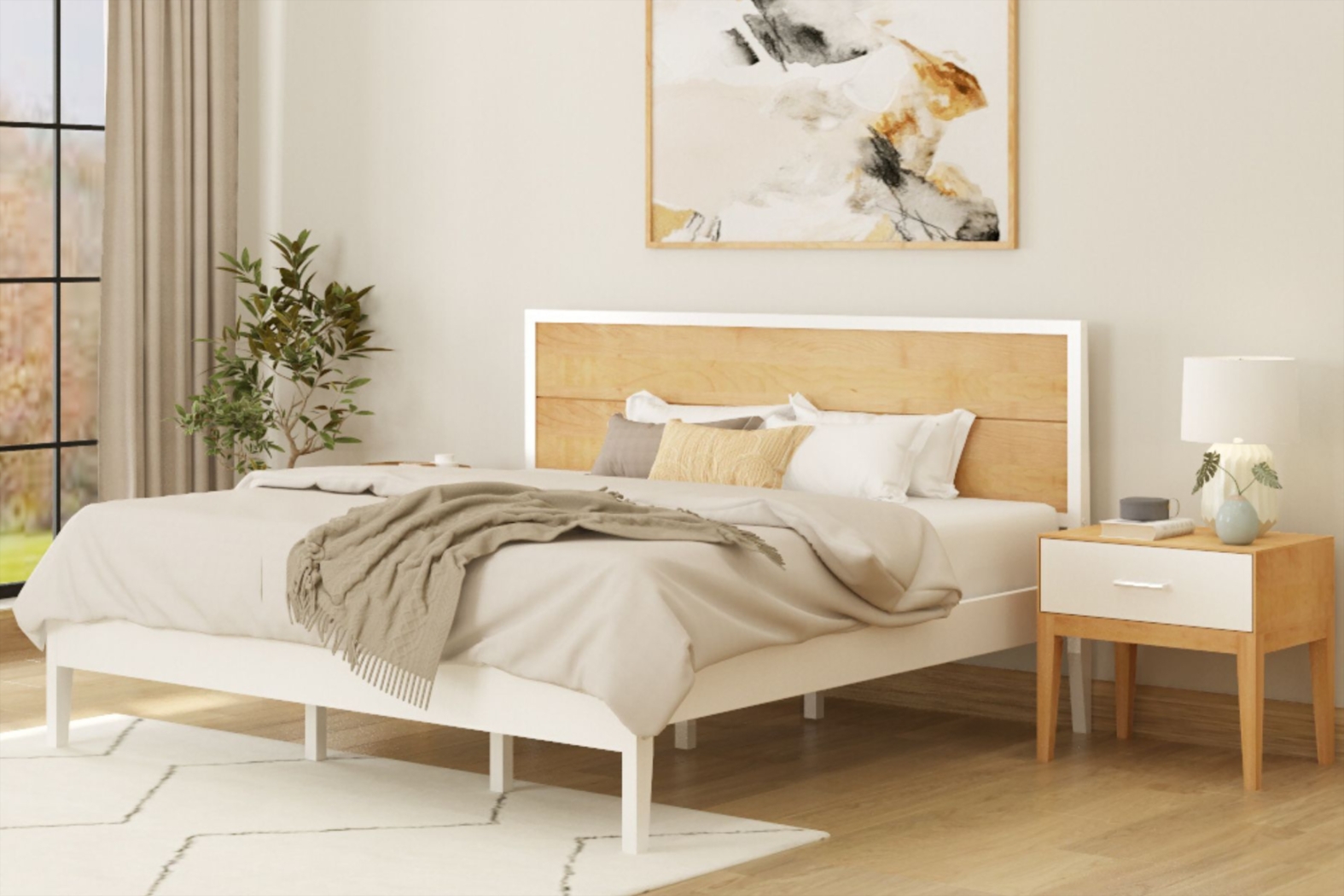 Ogallah White Natural King Bed & Nightstands, Set of 3 - Thumbnail - Image 2