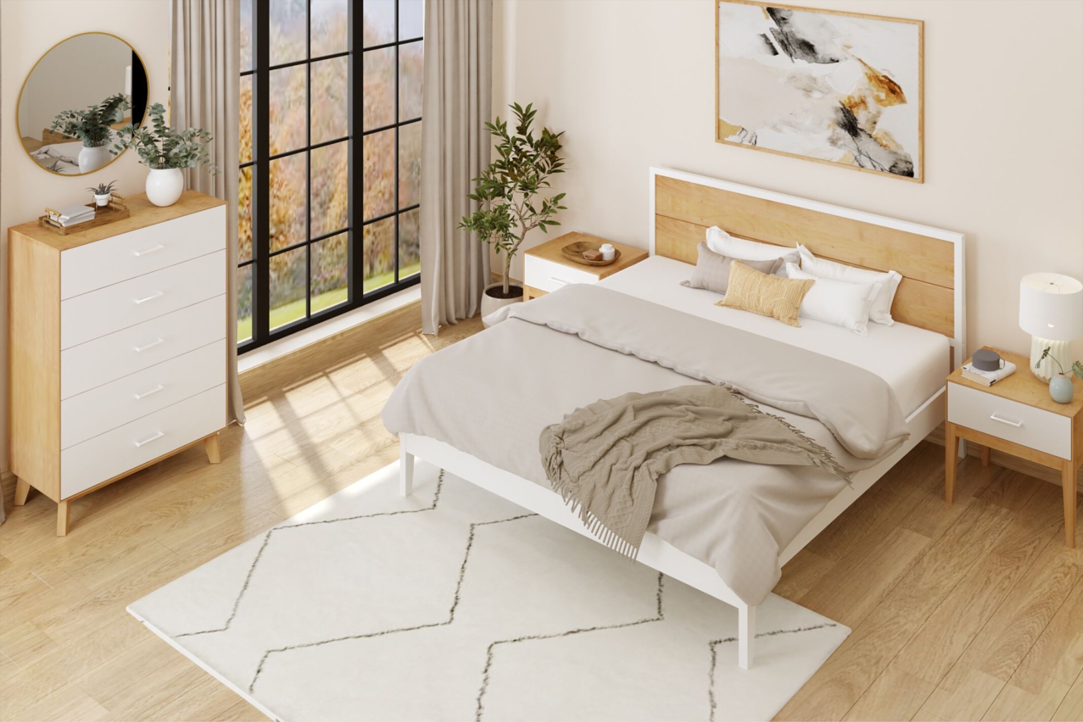 Ogallah White Natural King Bed & Nightstands, Set of 3 - Thumbnail - Image 3