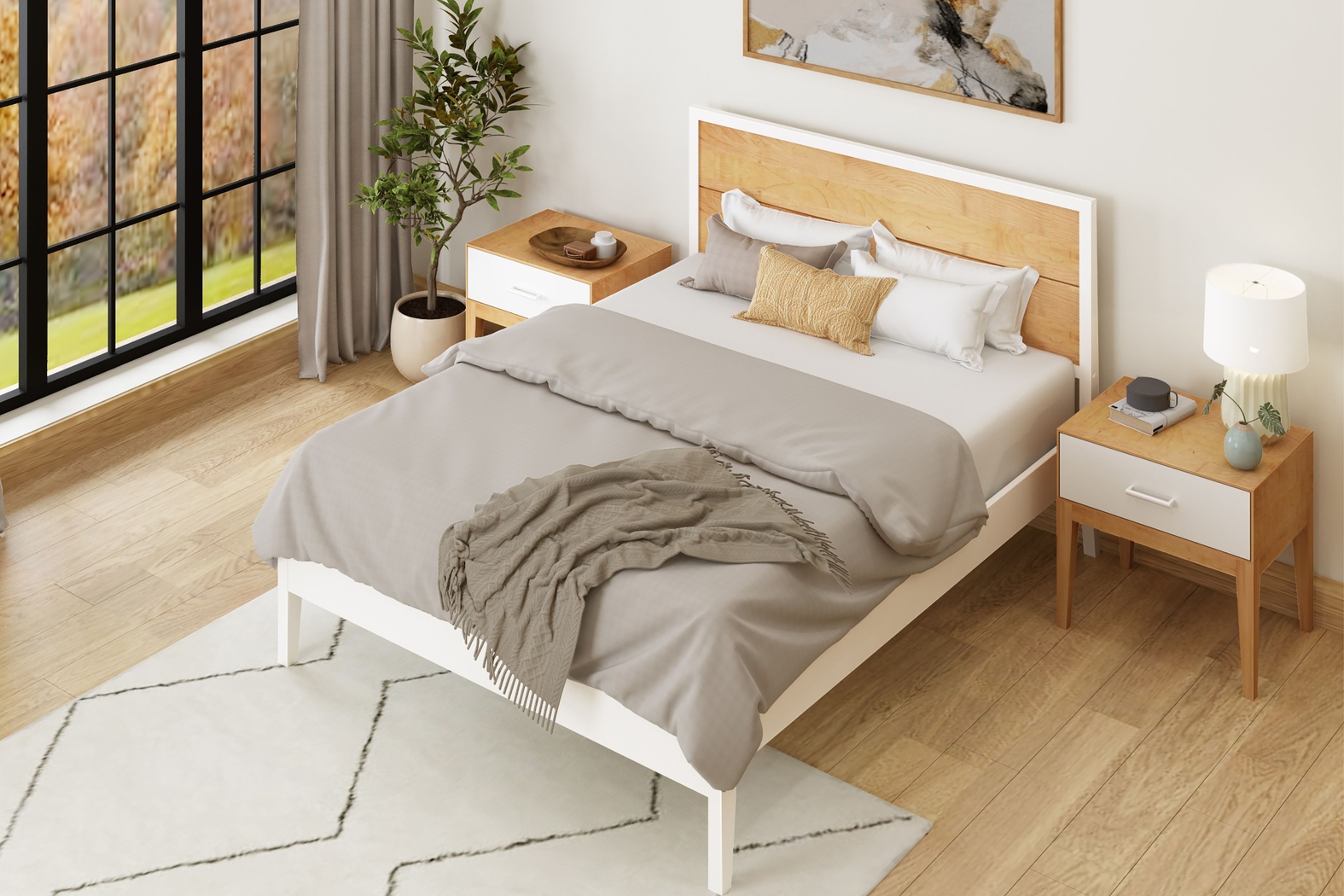 Ogallah White Natural Queen Bed & Nightstands, Set of 3 - Thumbnail - Image 3