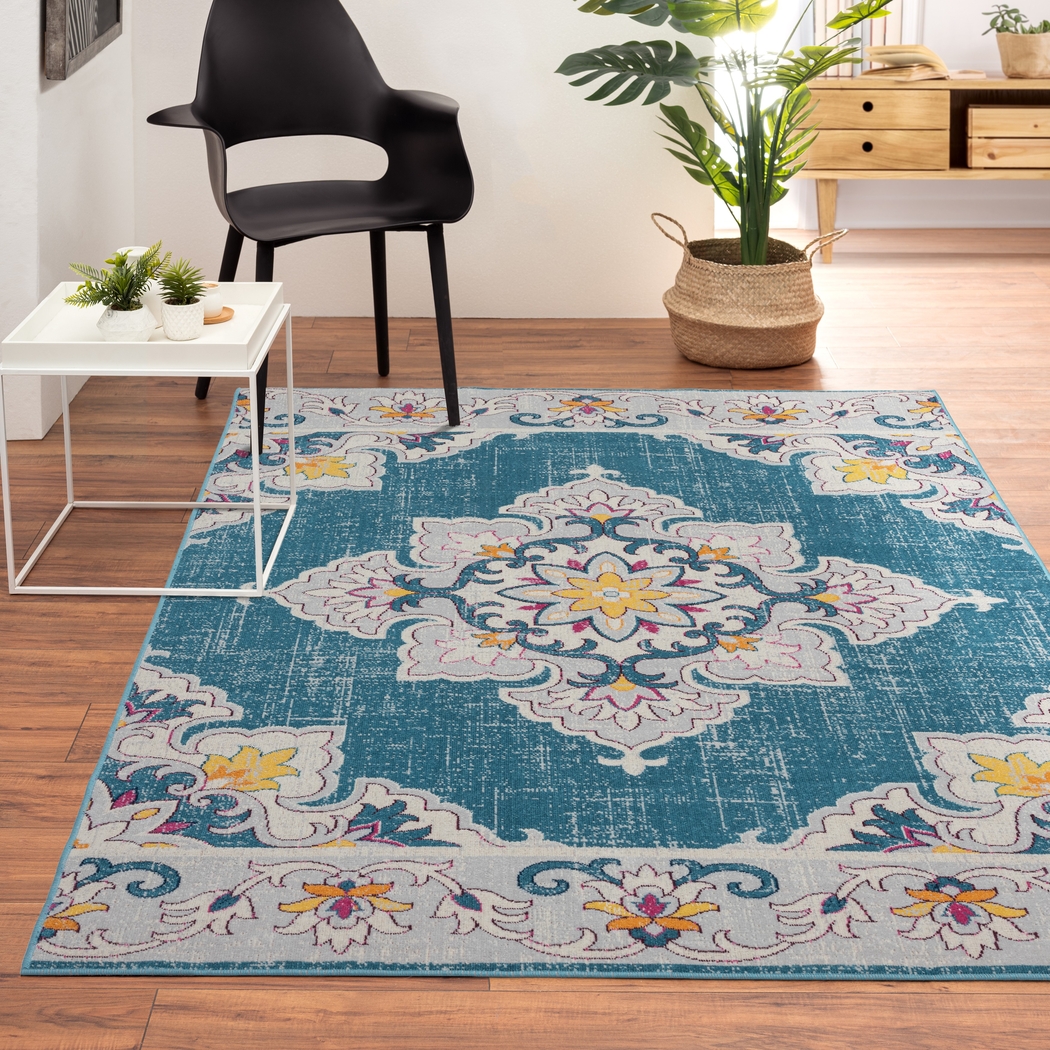 Okotois Blue/Multi 5'3 x 7'10 Indoor/Outdoor Rug - Thumbnail - Image 2