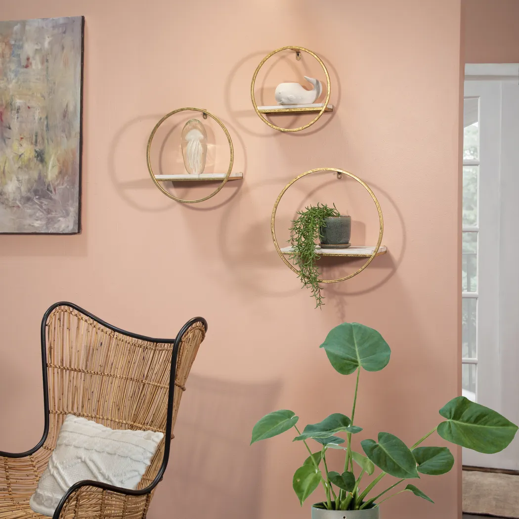 Olearry Gold Wall Shelf, Set of 3 - Thumbnail - Image 2