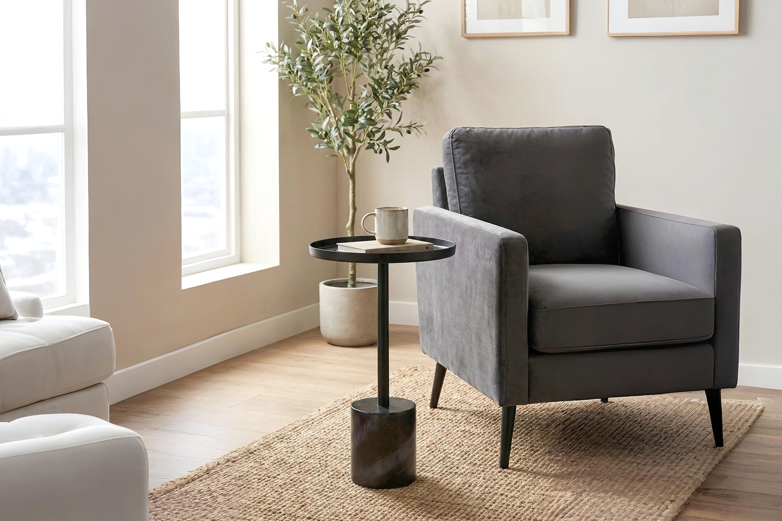 Orelia Black Accent Table with Black Marble Base - Thumbnail - Image 2