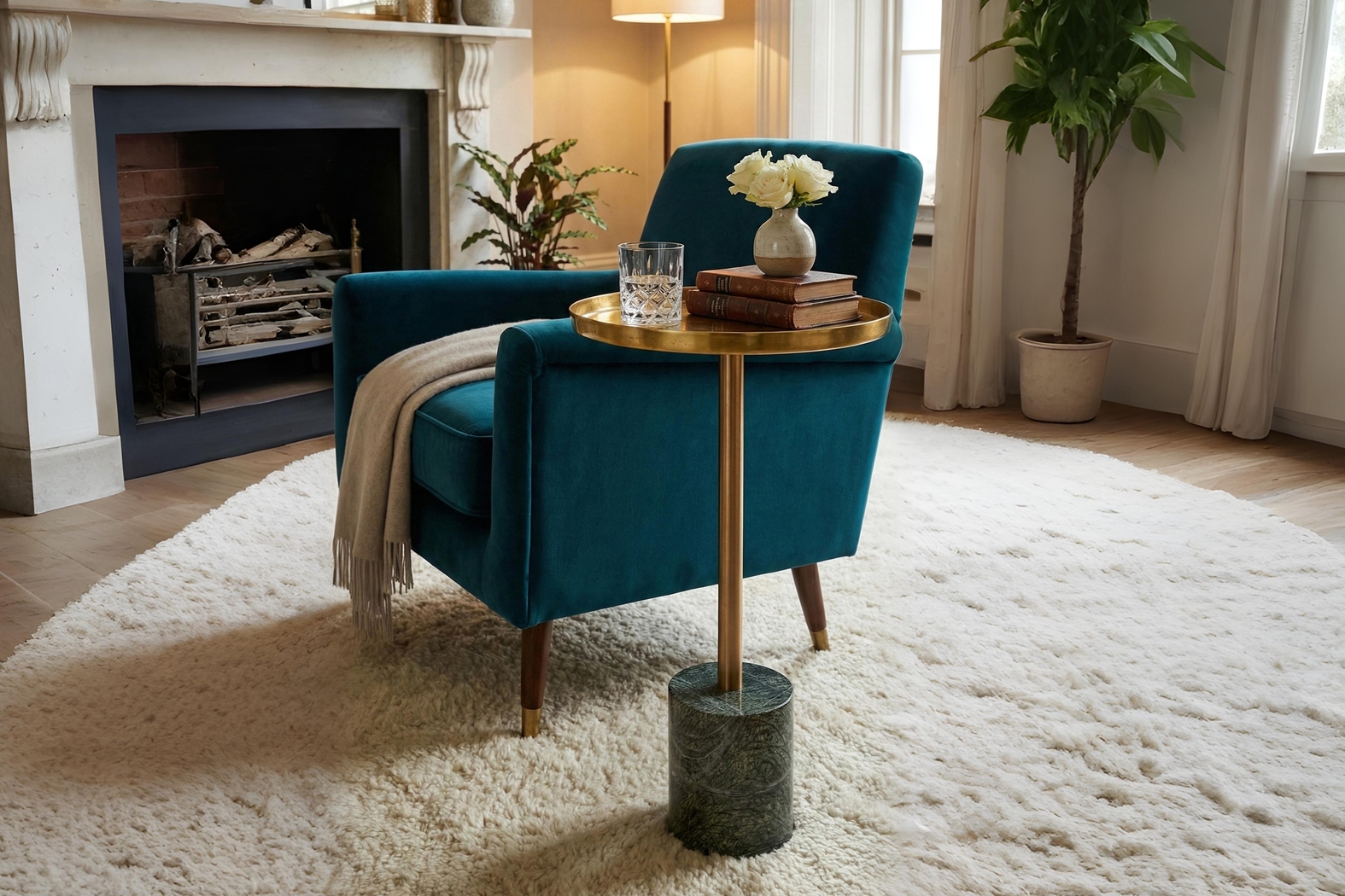 Orelia Gold Accent Table with Green Marble Base - Thumbnail - Image 2