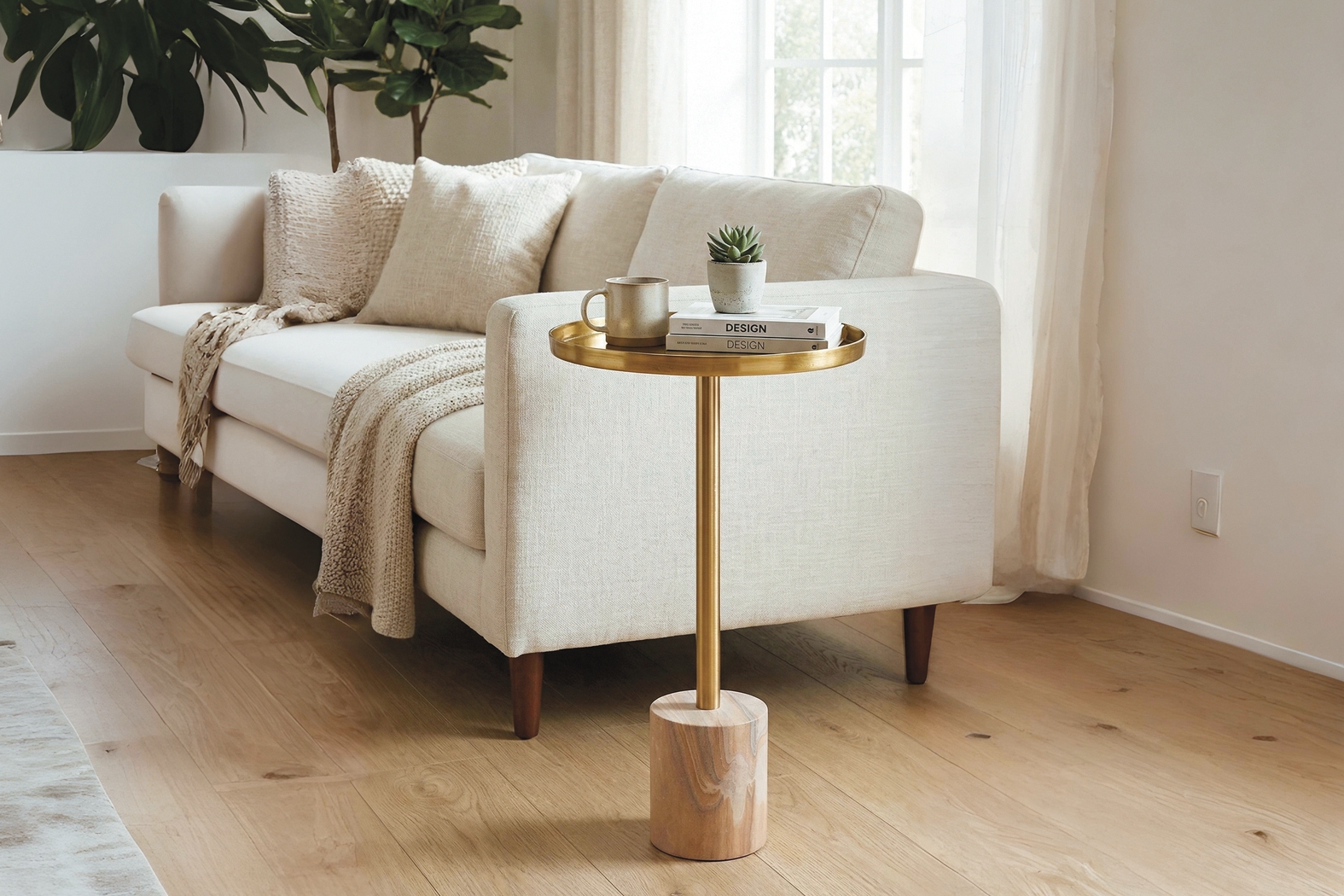 Orelia Gold Accent Table with Sand Marble Base - Thumbnail - Image 2