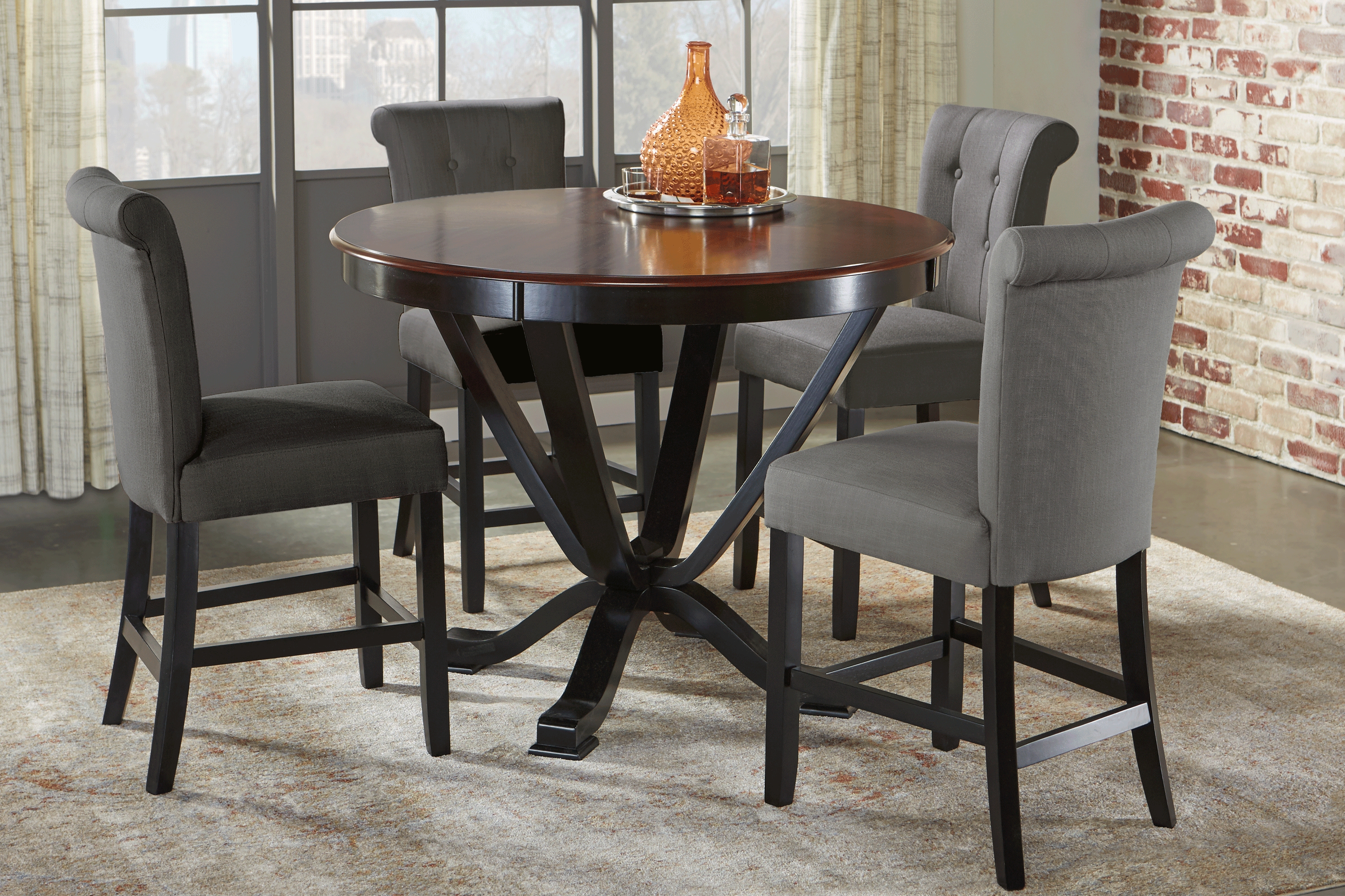 Orland Park Black 5 Pc Counter Height Dining Set with Gray Stools - Thumbnail - Image 1