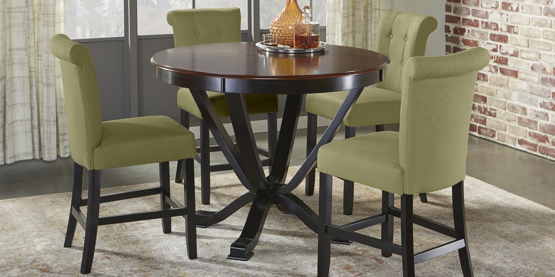 Orland Park Black 5 Pc Counter Height Dining Set with Green Stools - Thumbnail - Image 1