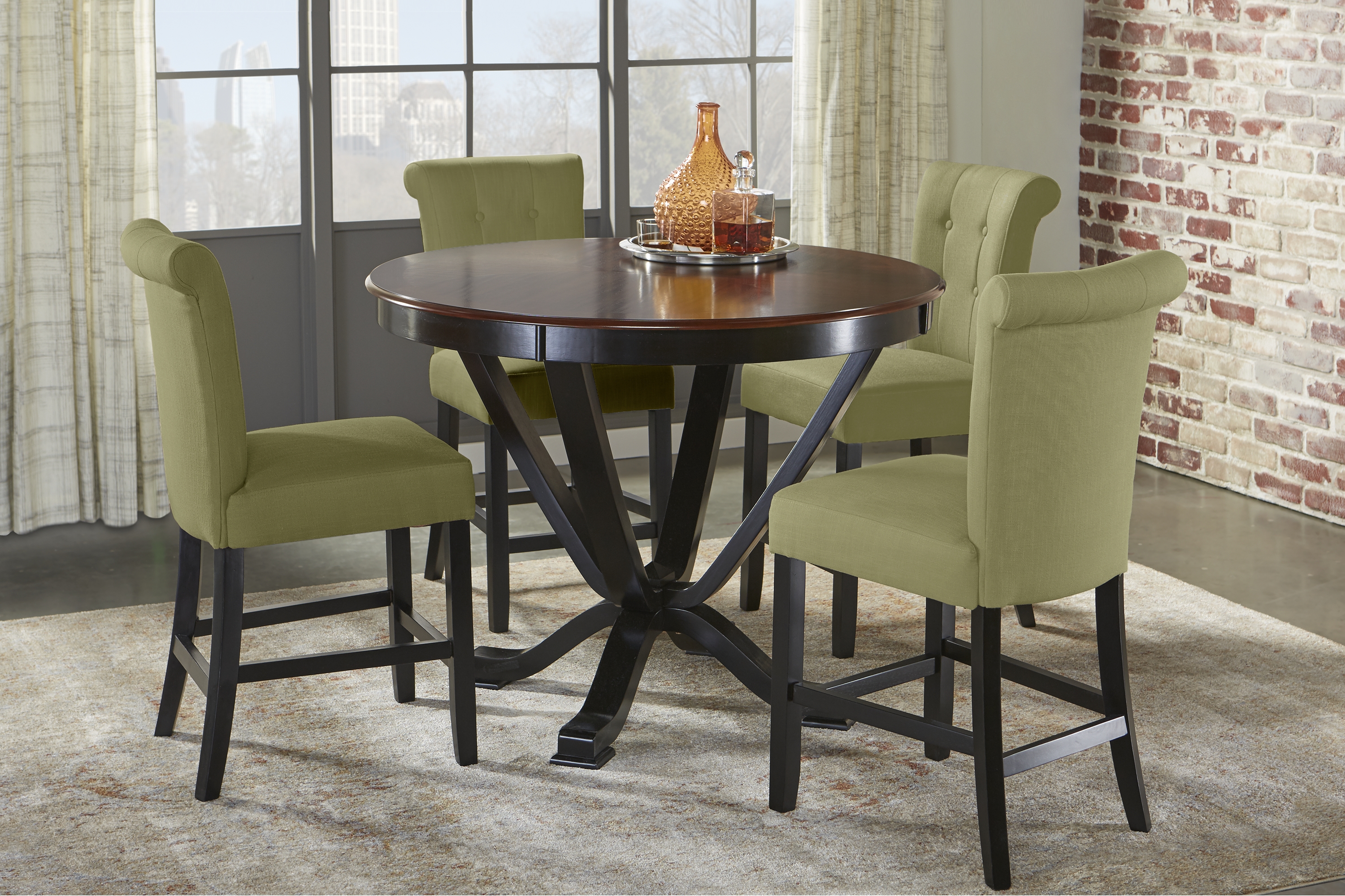 Orland Park Black 5 Pc Counter Height Dining Set with Green Stools - Thumbnail - Image 1
