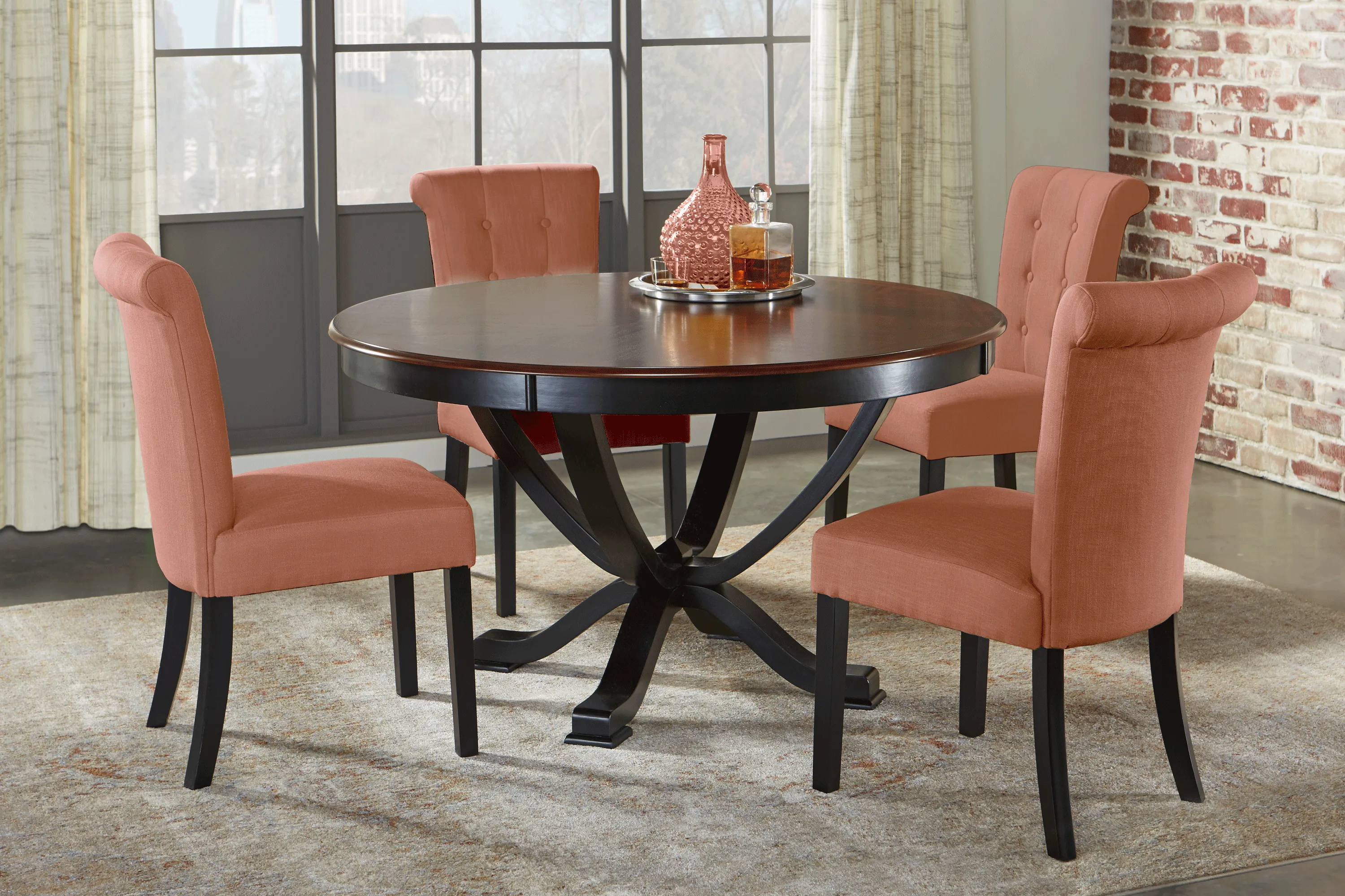 Orland Park Black 5 Pc Dining Set with Orange Chairs - Thumbnail - Image 1