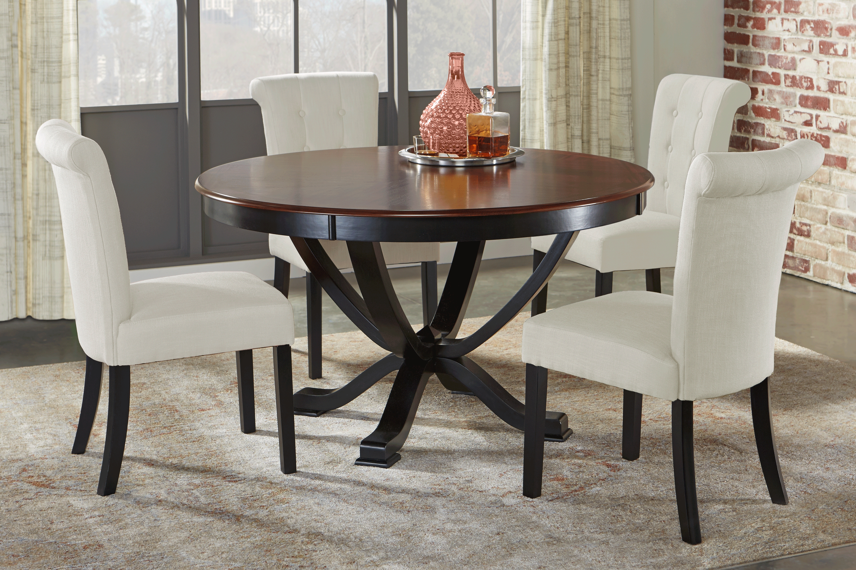 Orland Park Black 5 Pc Dining Set with White Chairs - Thumbnail - Image 1