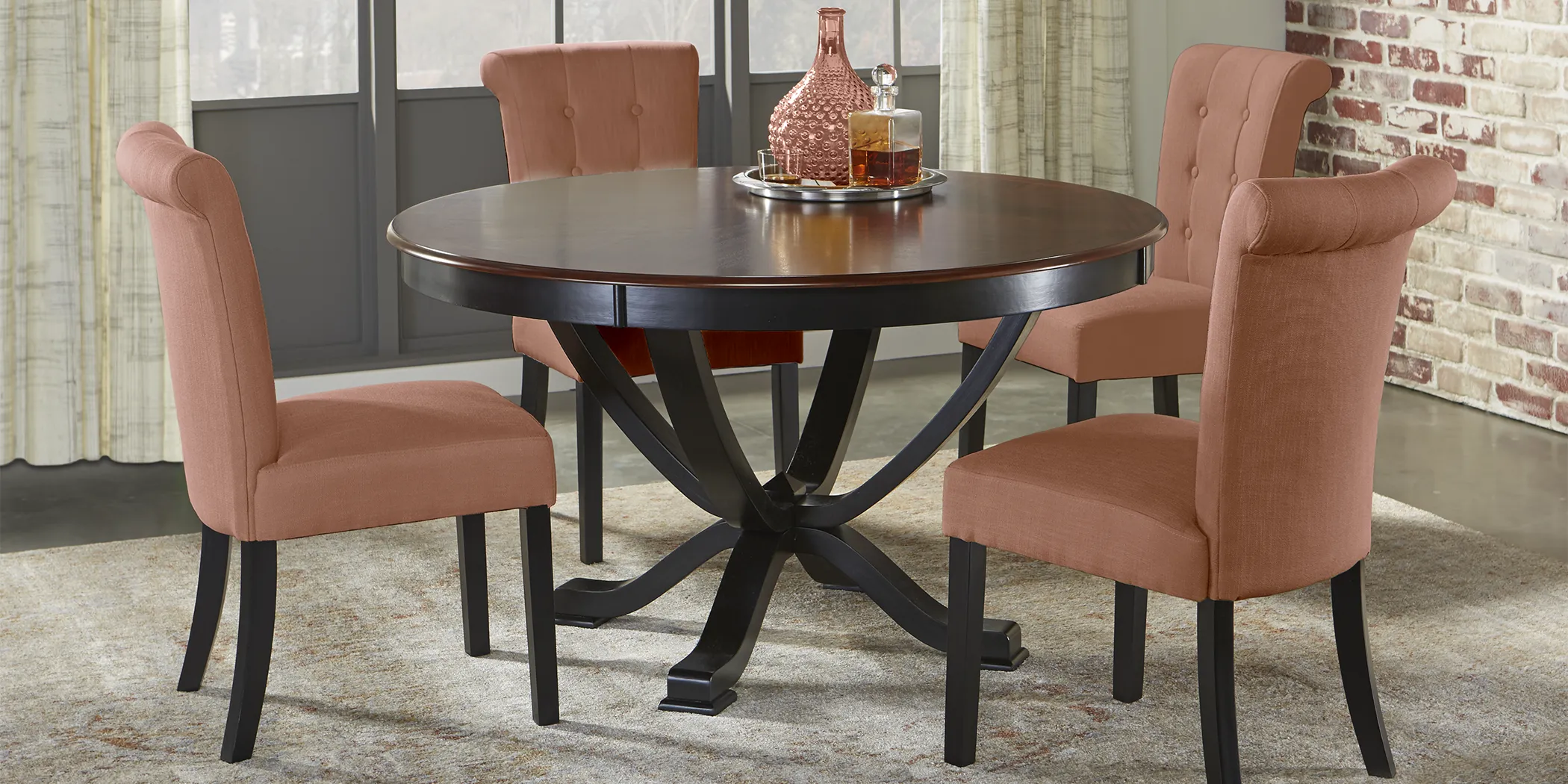 Orland Park Black 5 Pc Dining Set with Orange Chairs - Thumbnail - Image 1