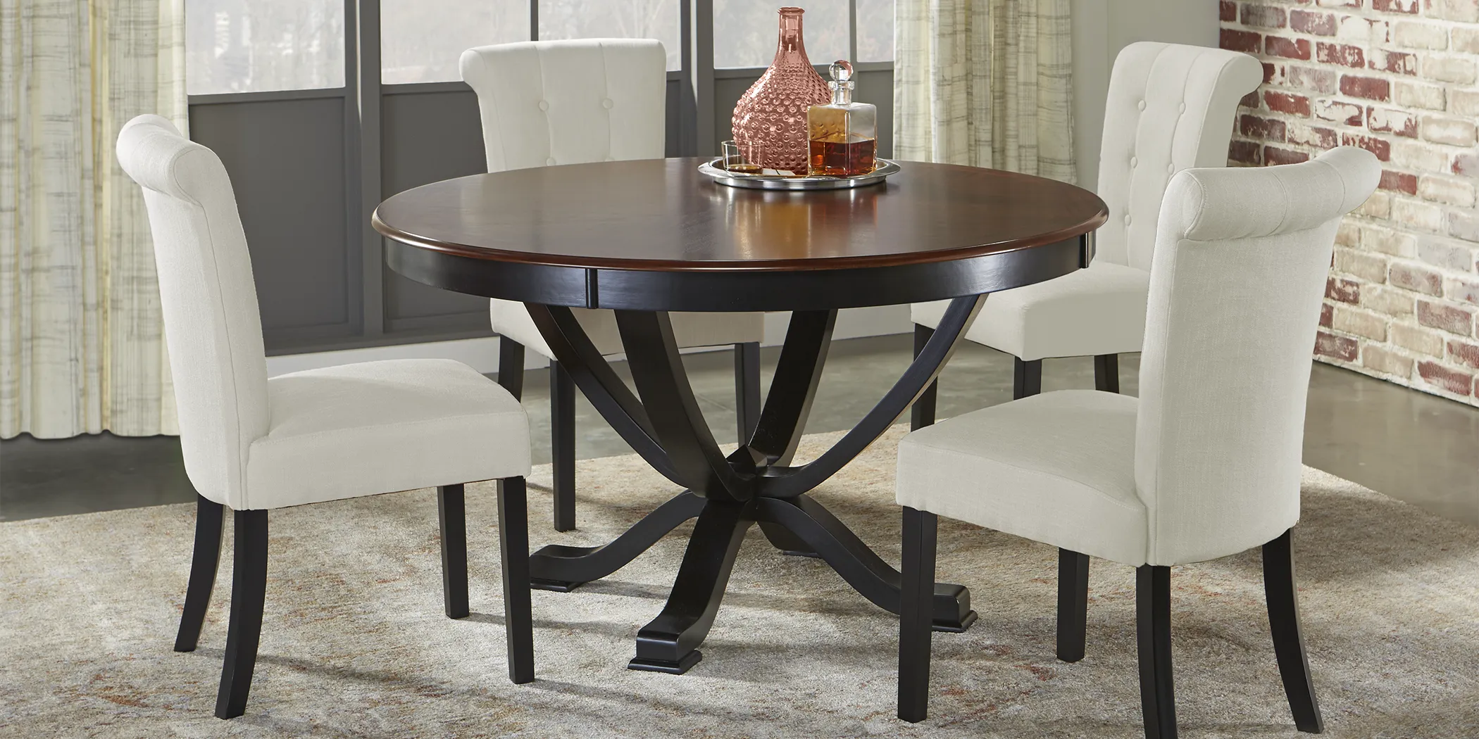 Orland Park Black 5 Pc Dining Set with White Chairs - Thumbnail - Image 1