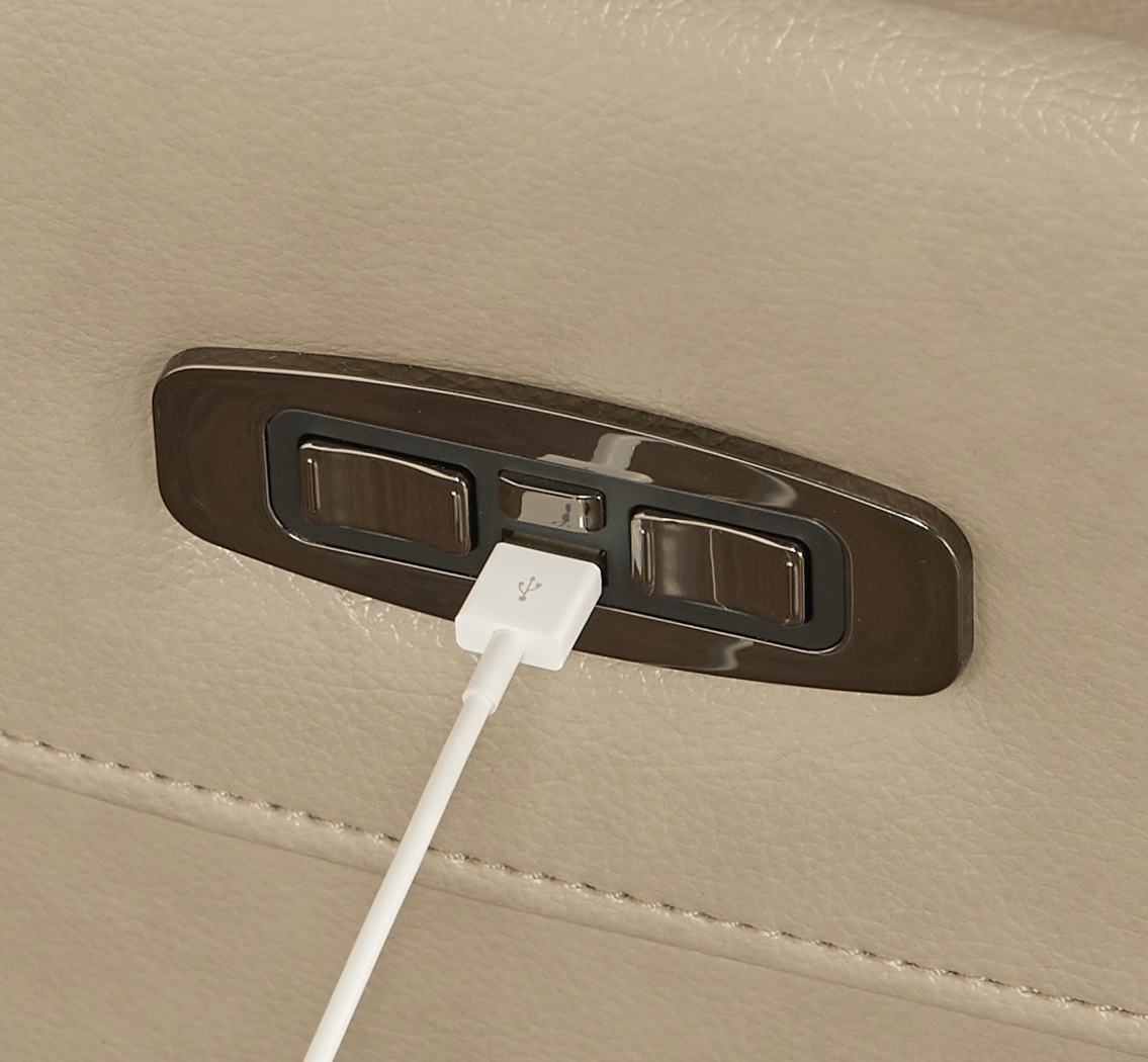 Orsini Beige Leather Dual Power Recliner - Thumbnail - Image 3