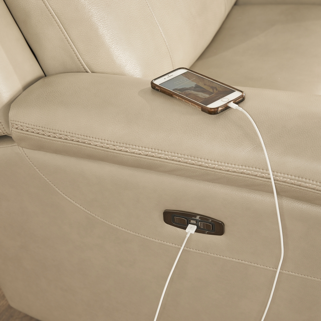 Orsini Beige Leather Dual Power Reclining Console Loveseat - Thumbnail - Image 4
