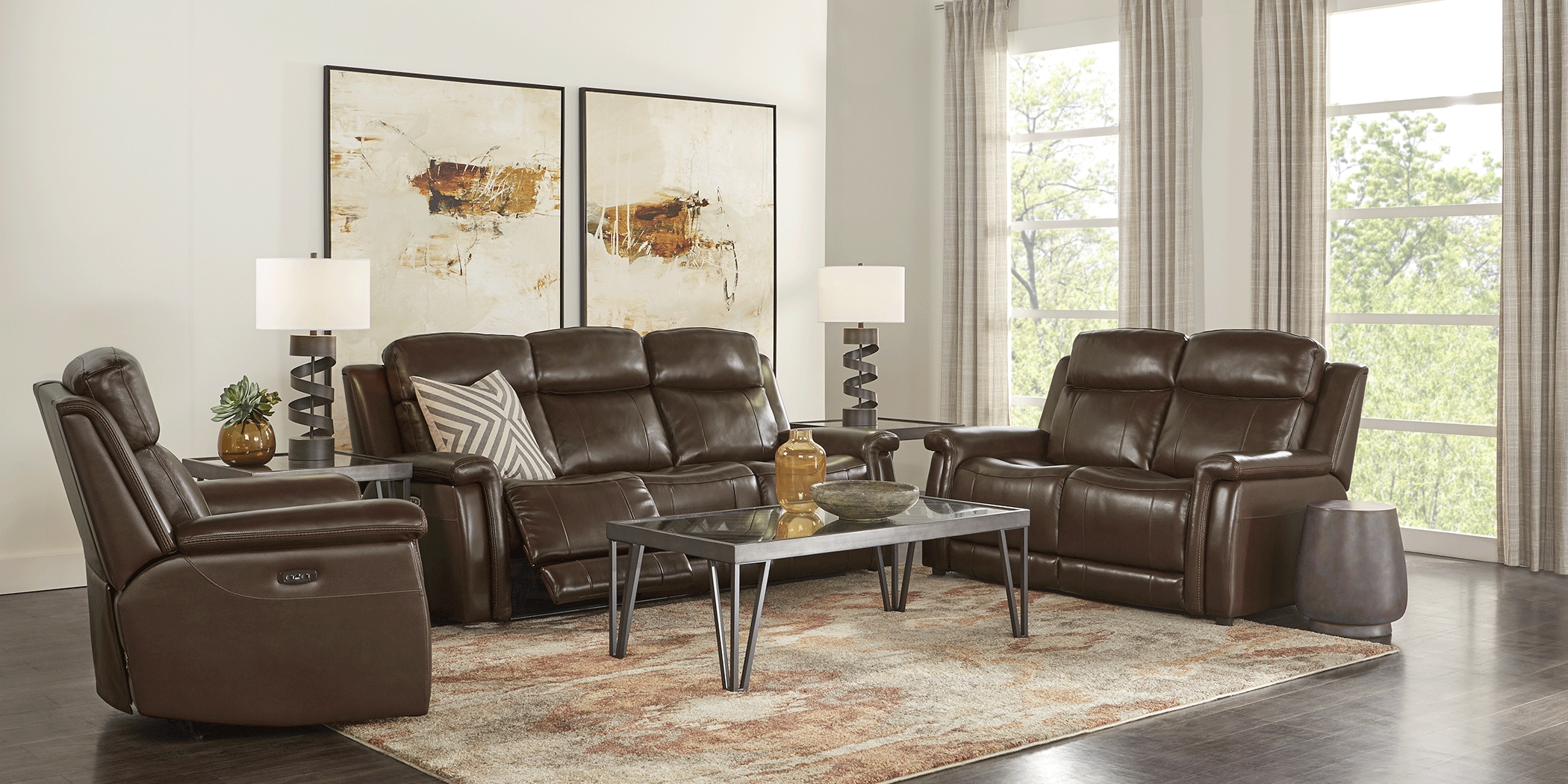 Orsini Brown Leather Dual Power Reclining Sofa - Thumbnail - Image 3
