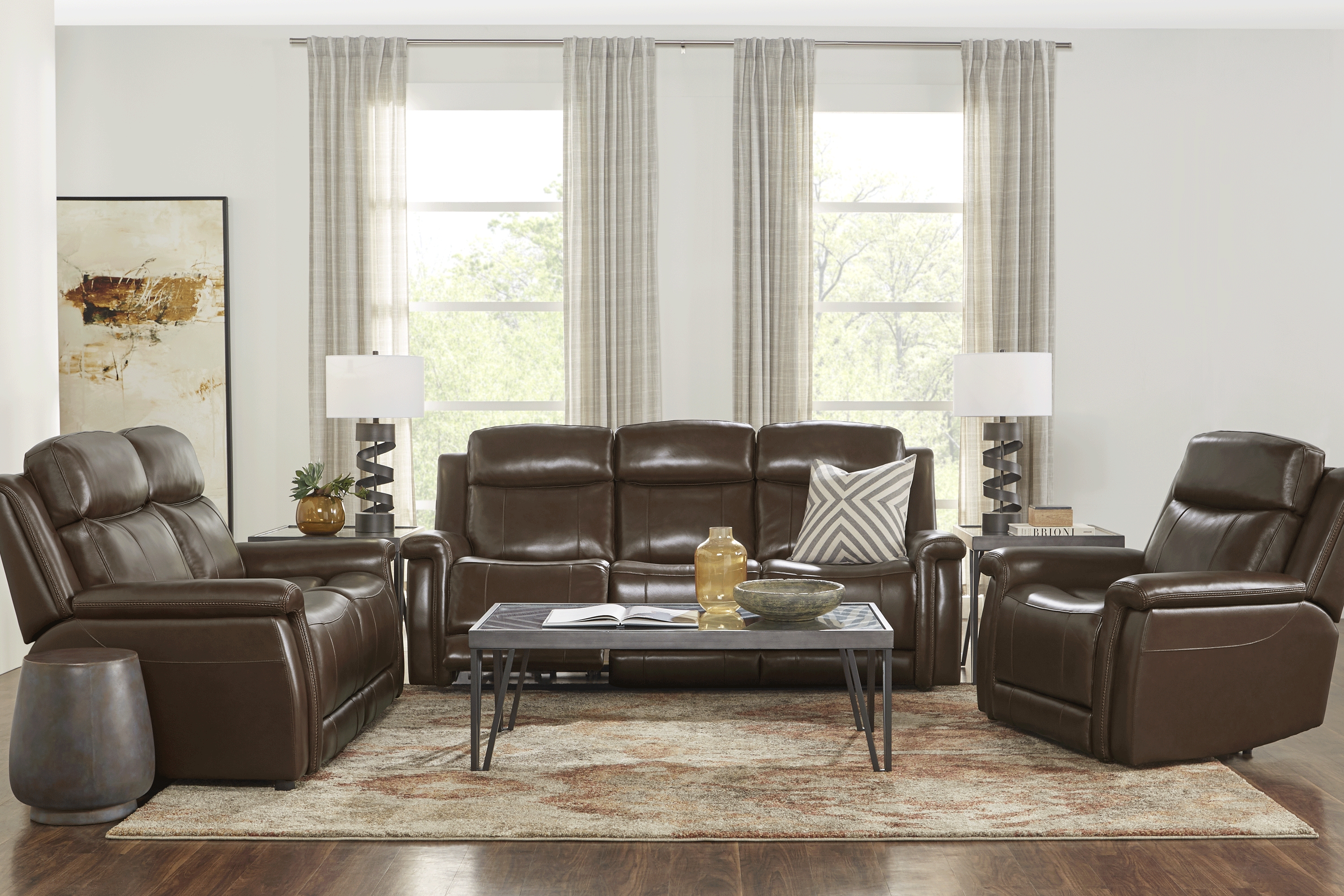 Orsini Brown Leather Dual Power Reclining Sofa - Thumbnail - Image 2